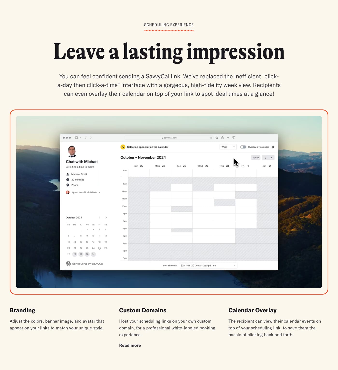 Savvy cal Features section