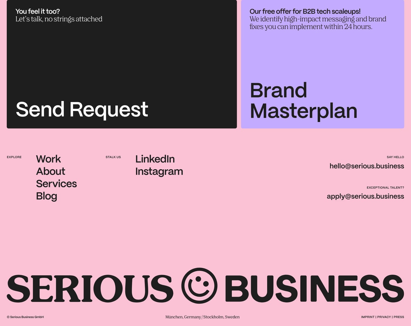 SERIOUS.BUSINESS Footer section