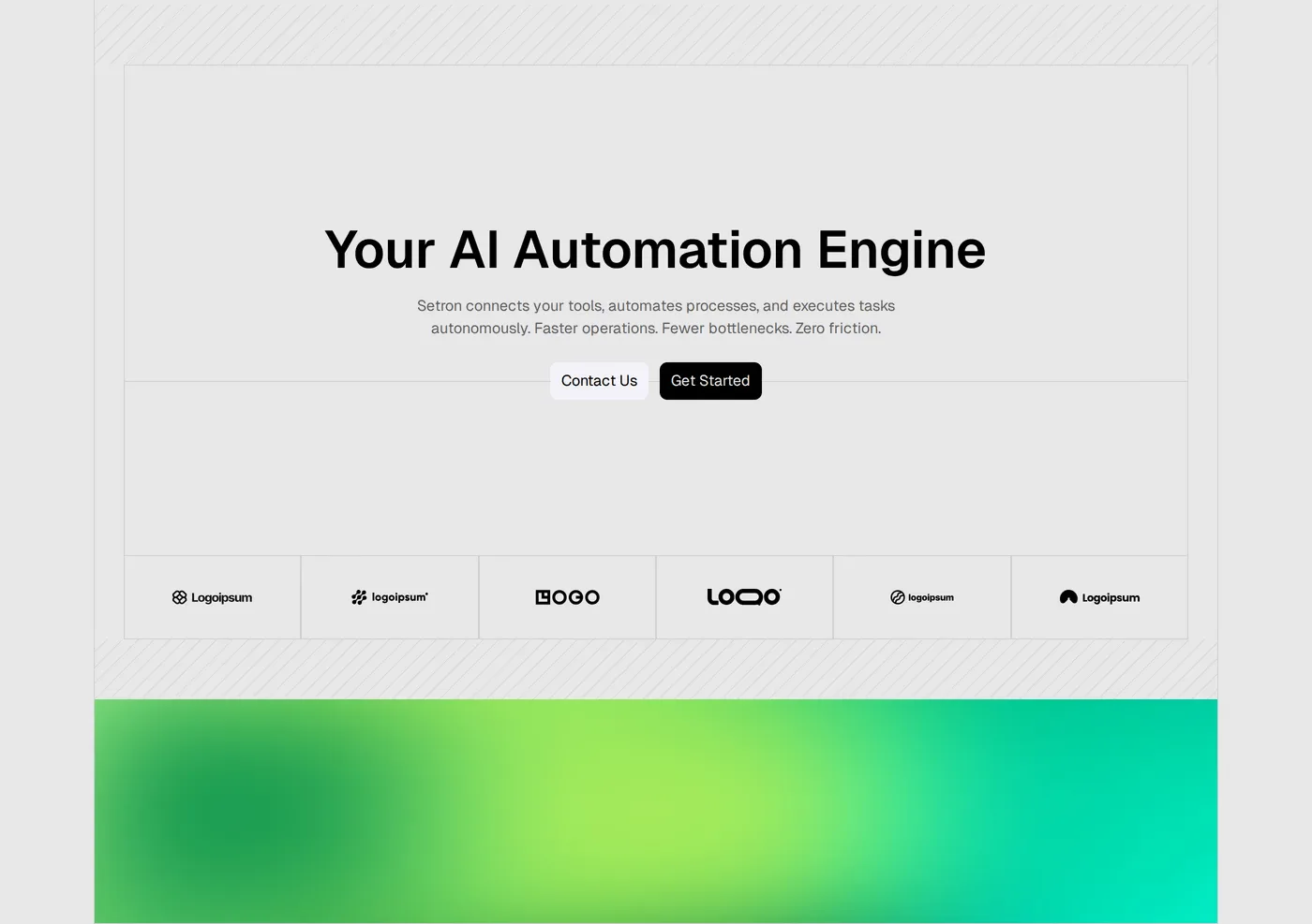 Setron — screenshot of the hero section