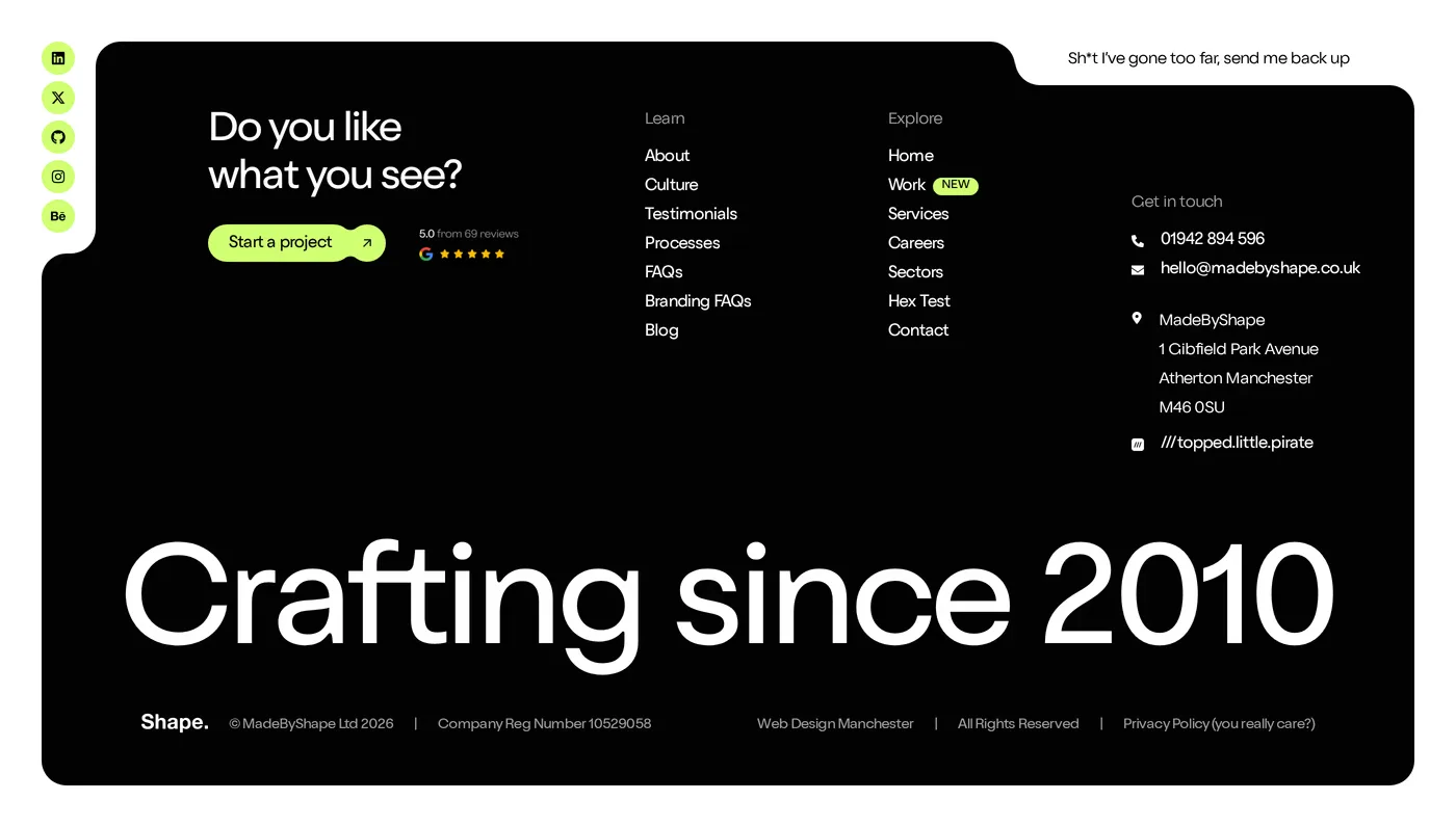 Shape — screenshot of the footer section
