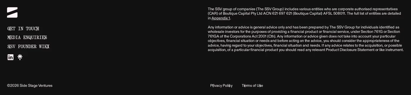 Sidestage — screenshot of the footer section