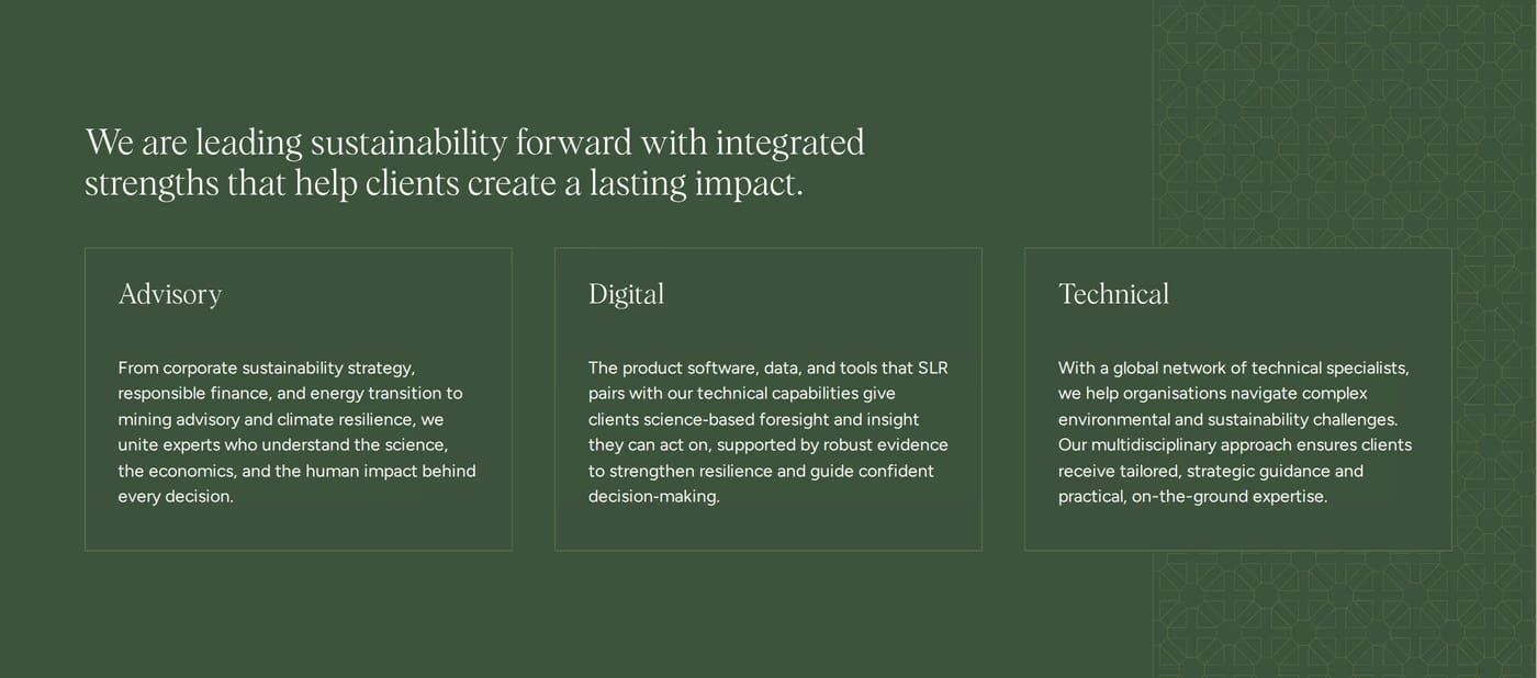 SLR Consulting — screenshot of the features section