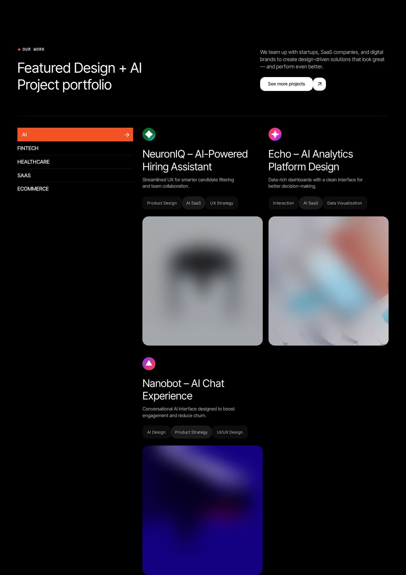 Soale — screenshot of the portfolio section