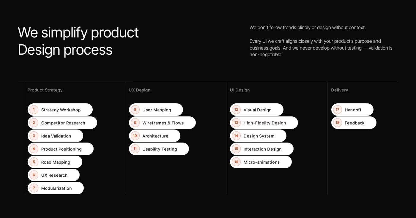 Soale — screenshot of the services section