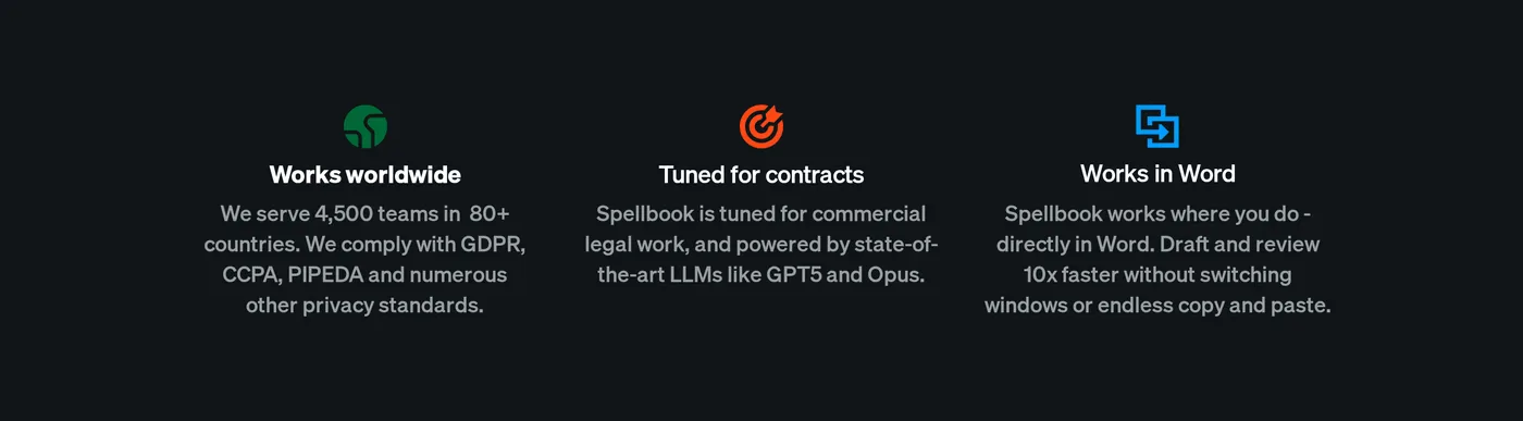 Spellbook — screenshot of the features section