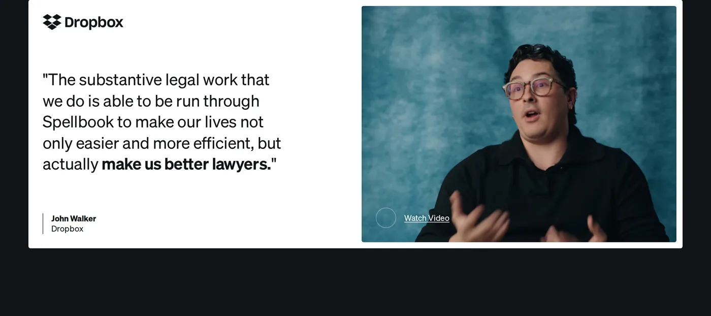 Spellbook — screenshot of the testimonials section