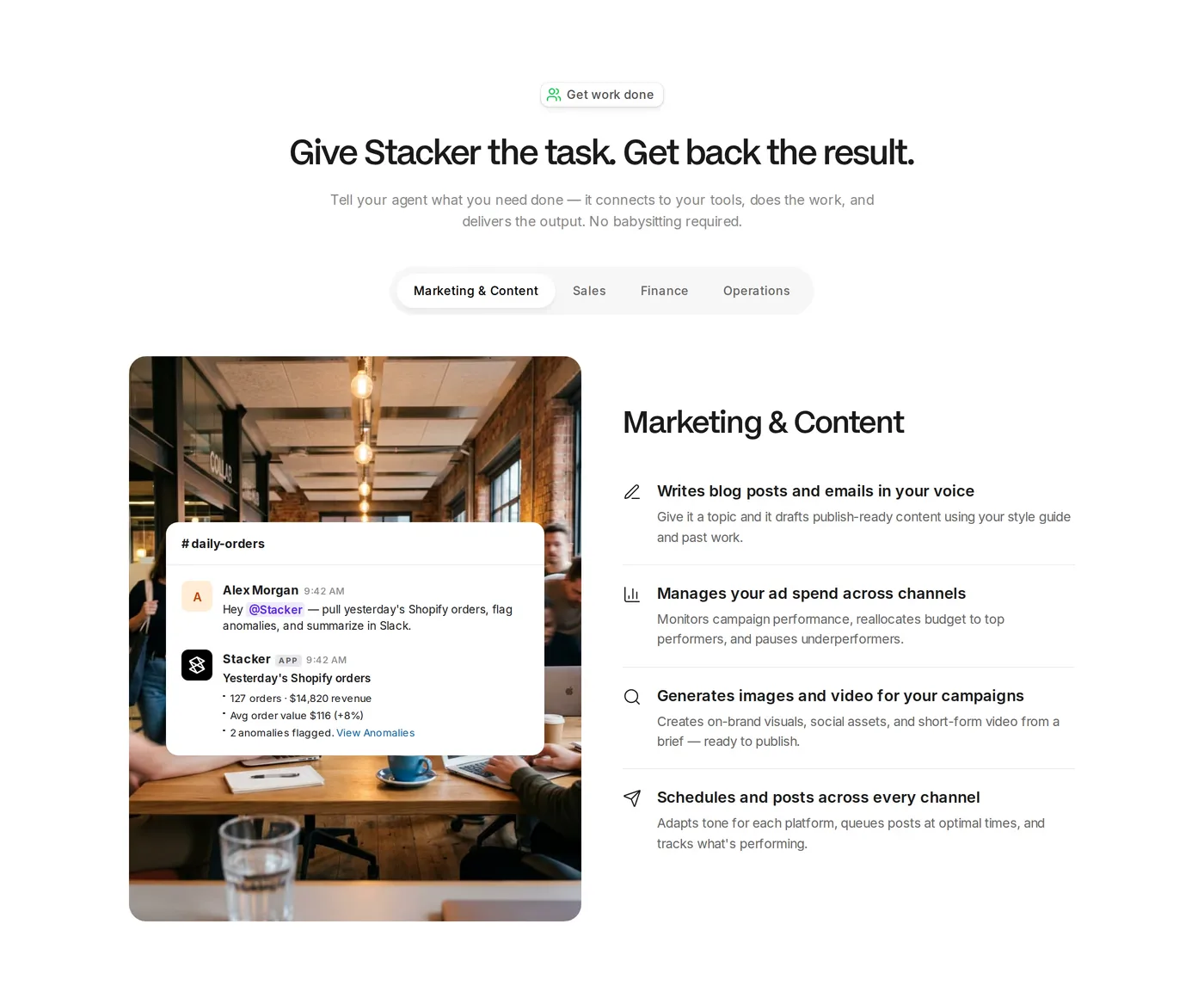 Stacker — screenshot of the features section