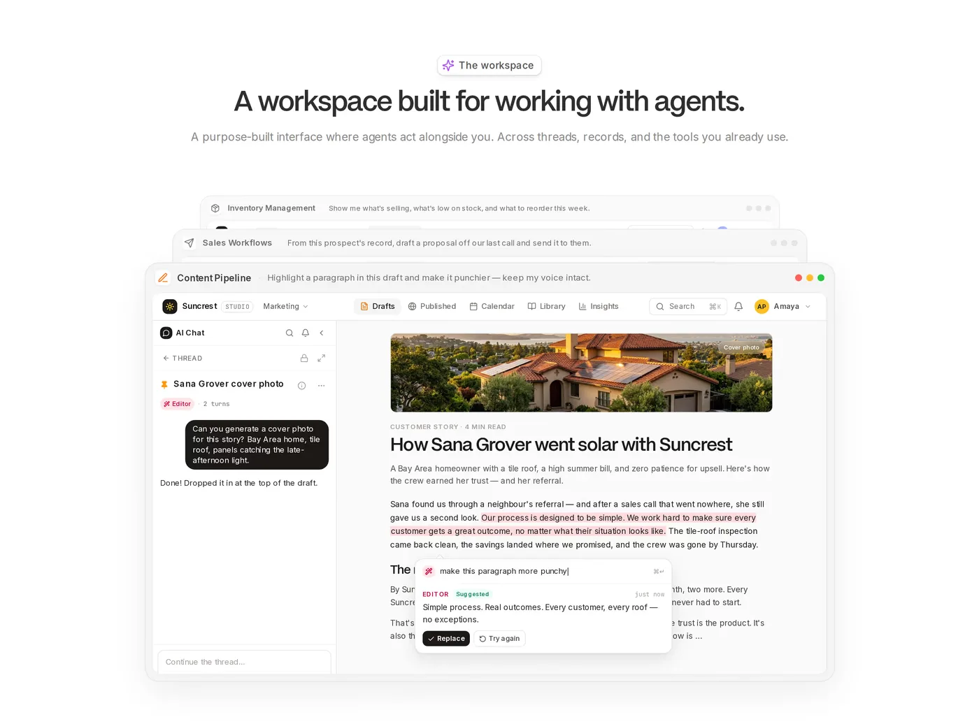 Stacker — screenshot of the testimonials section