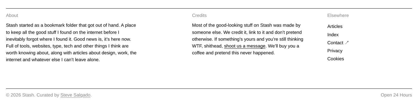 Stash — screenshot of the footer section