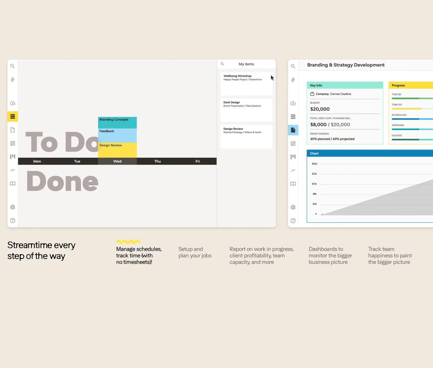 Streamtime — screenshot of the features section