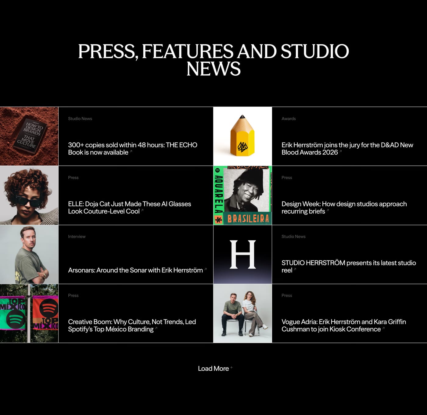 STUDIO HERRSTRÖM — screenshot of the blog section