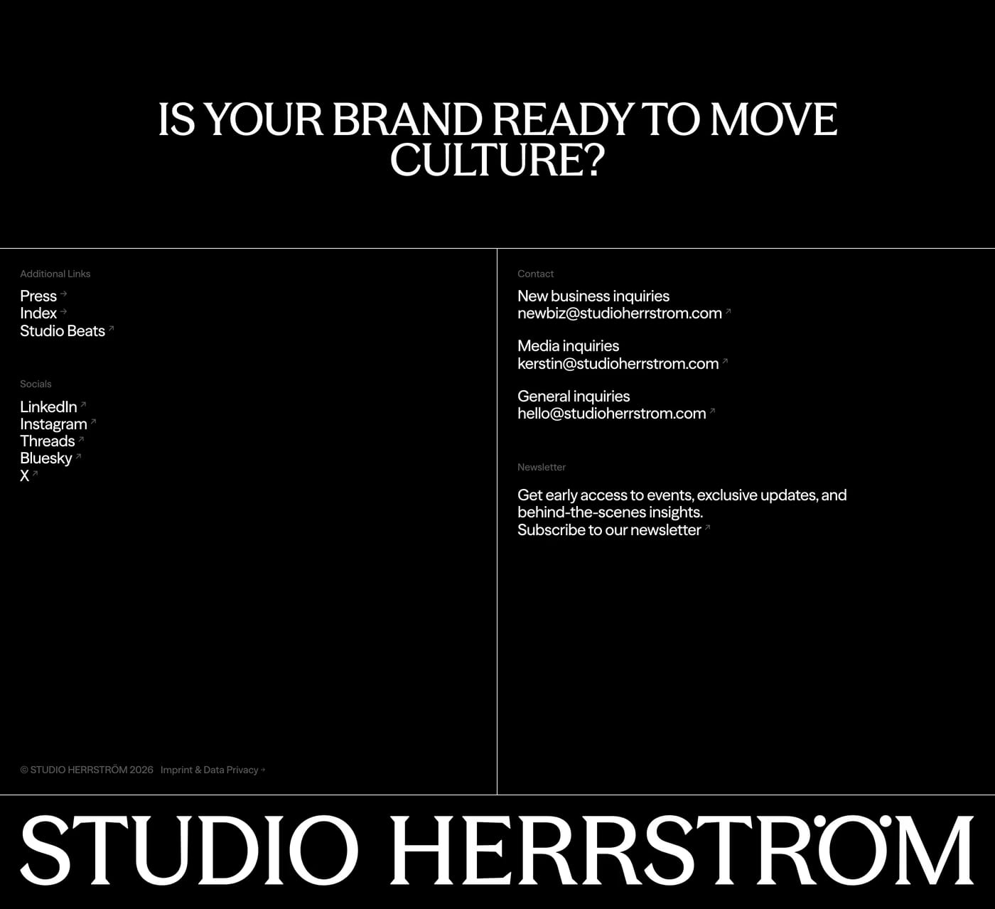 STUDIO HERRSTRÖM — screenshot of the footer section
