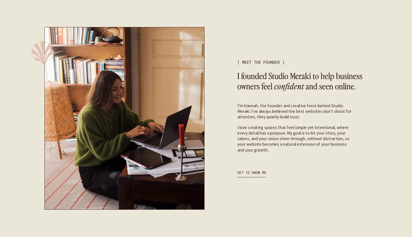 Studio Meraki — screenshot of the about section