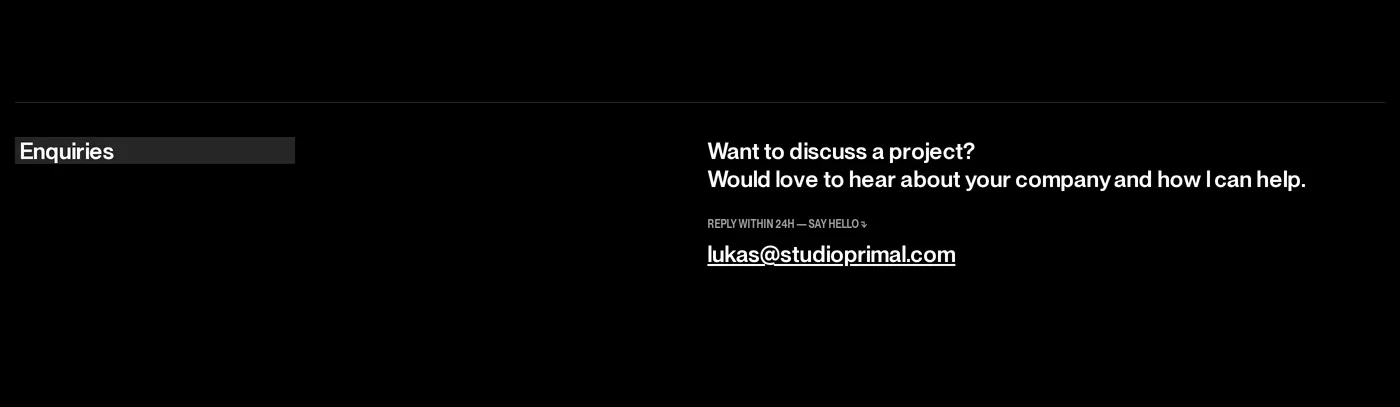 Studio Primal — screenshot of the contact section