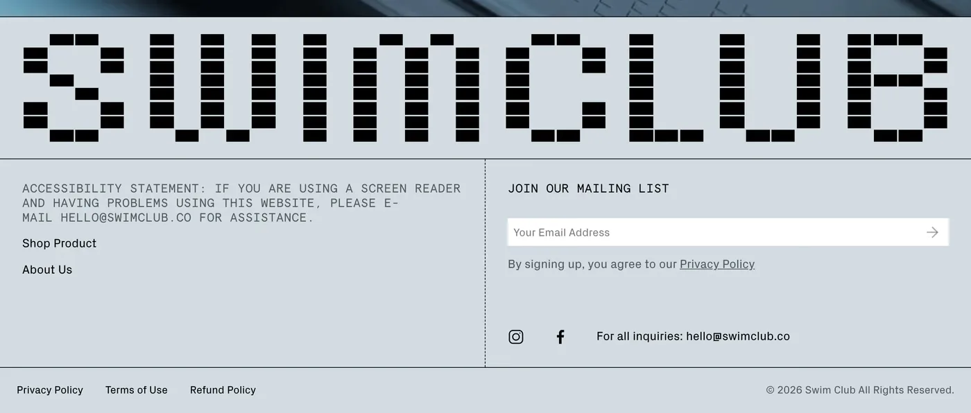 Swim Club — screenshot of the footer section
