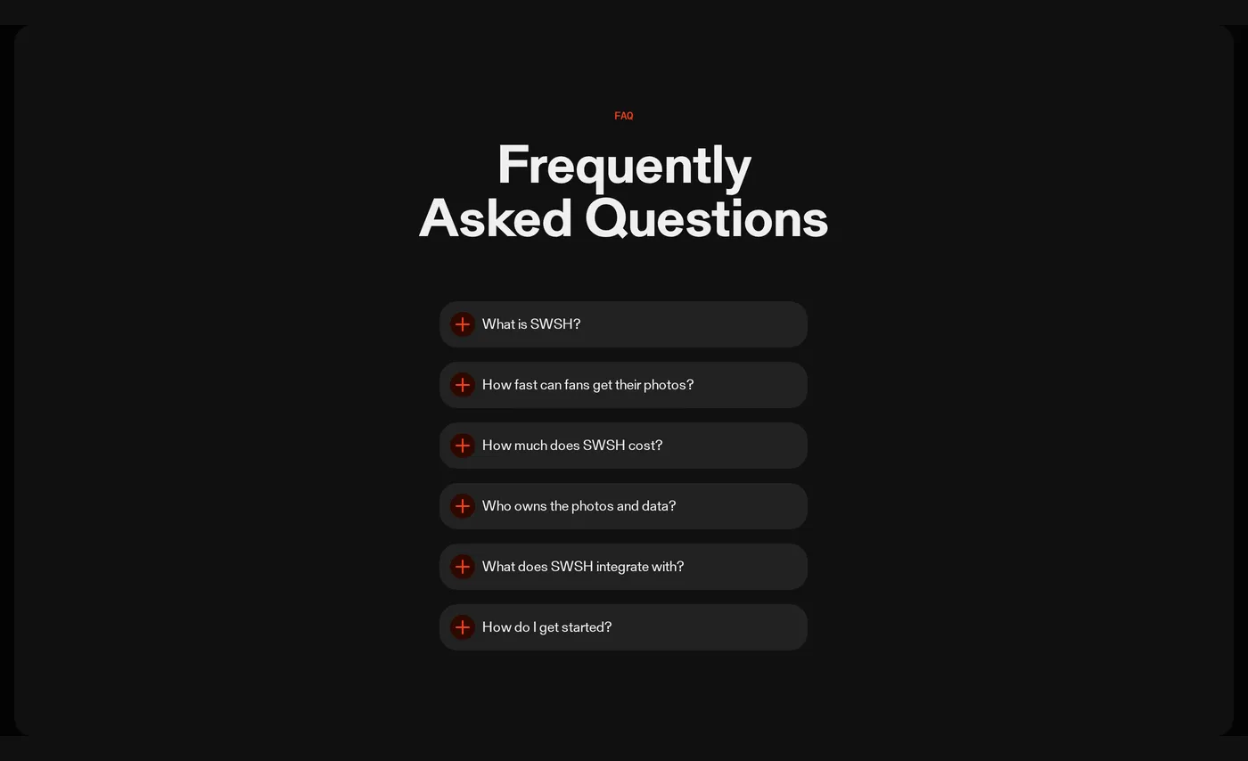 SWSH — screenshot of the faq section
