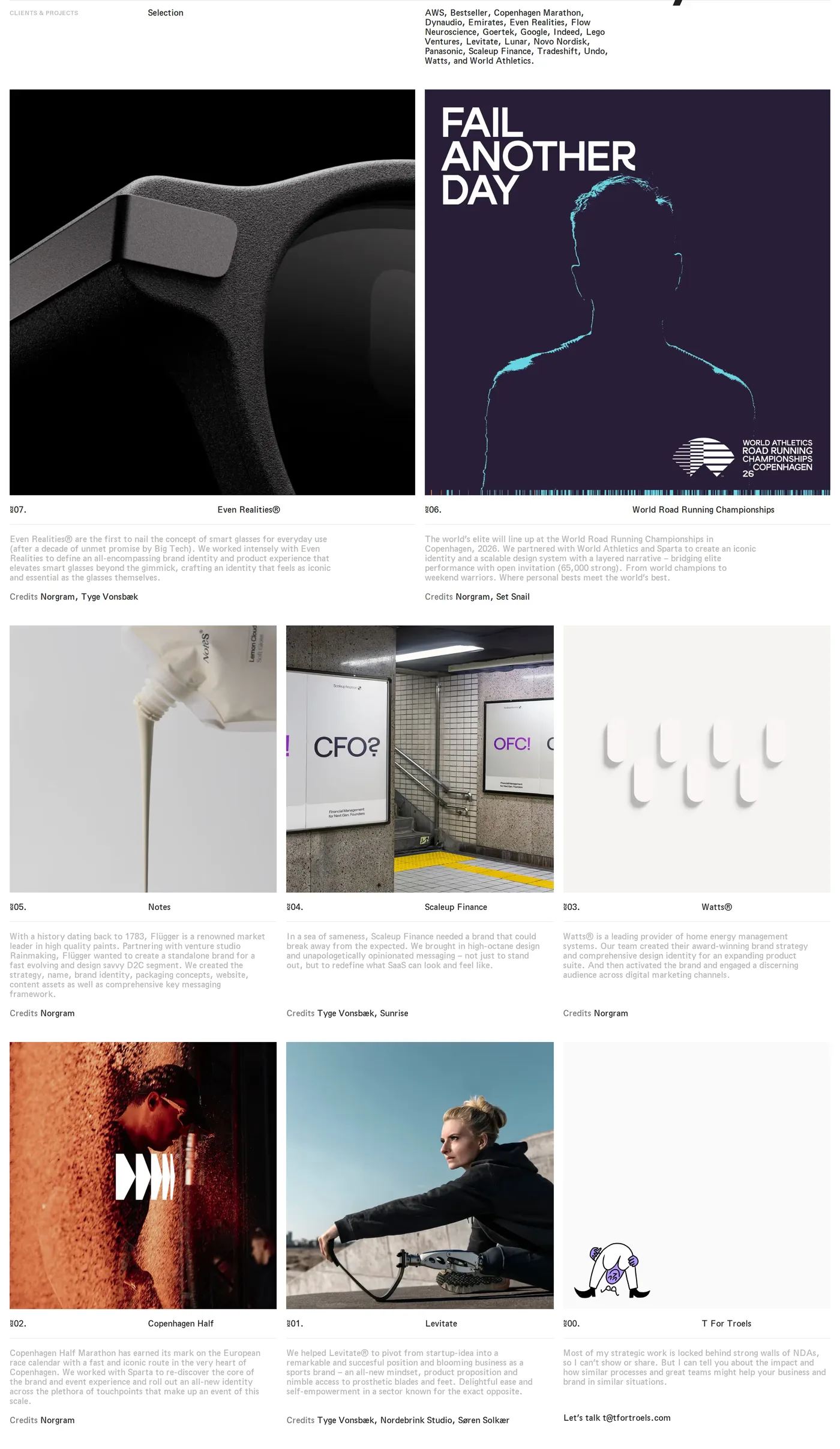 T for Troels — screenshot of the portfolio section