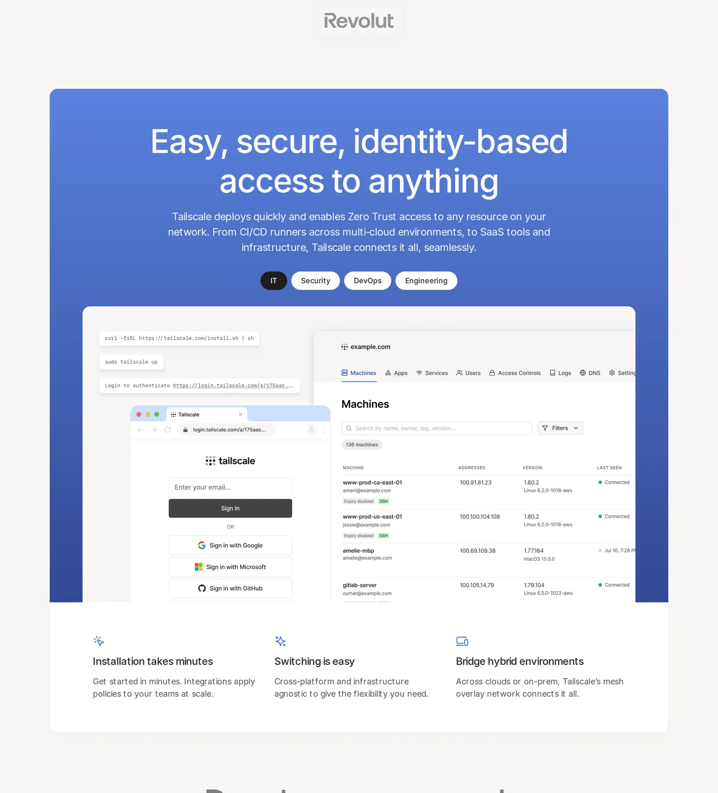 Tailscale — screenshot of the features section