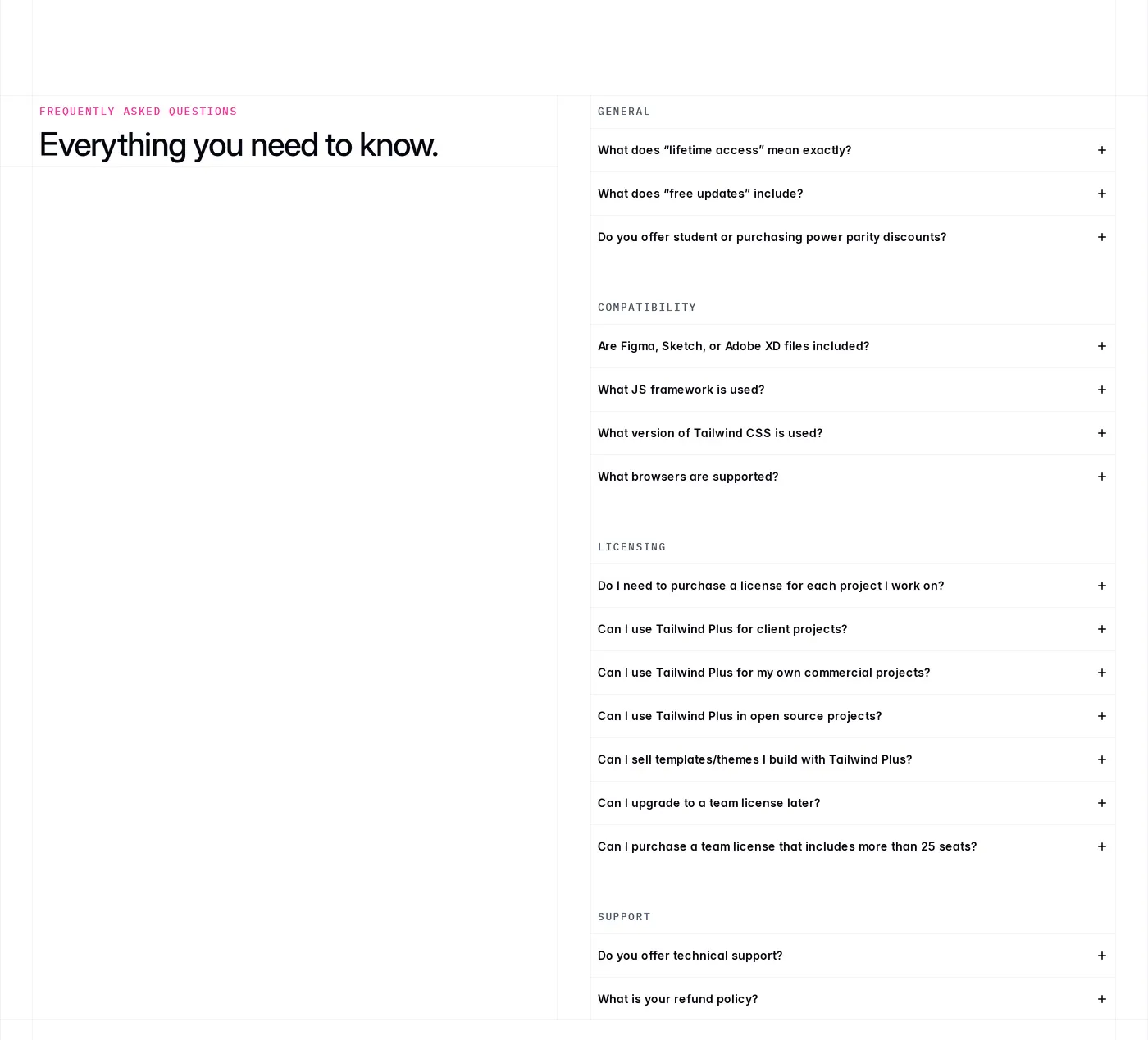 Tailwind UI — screenshot of the faq section