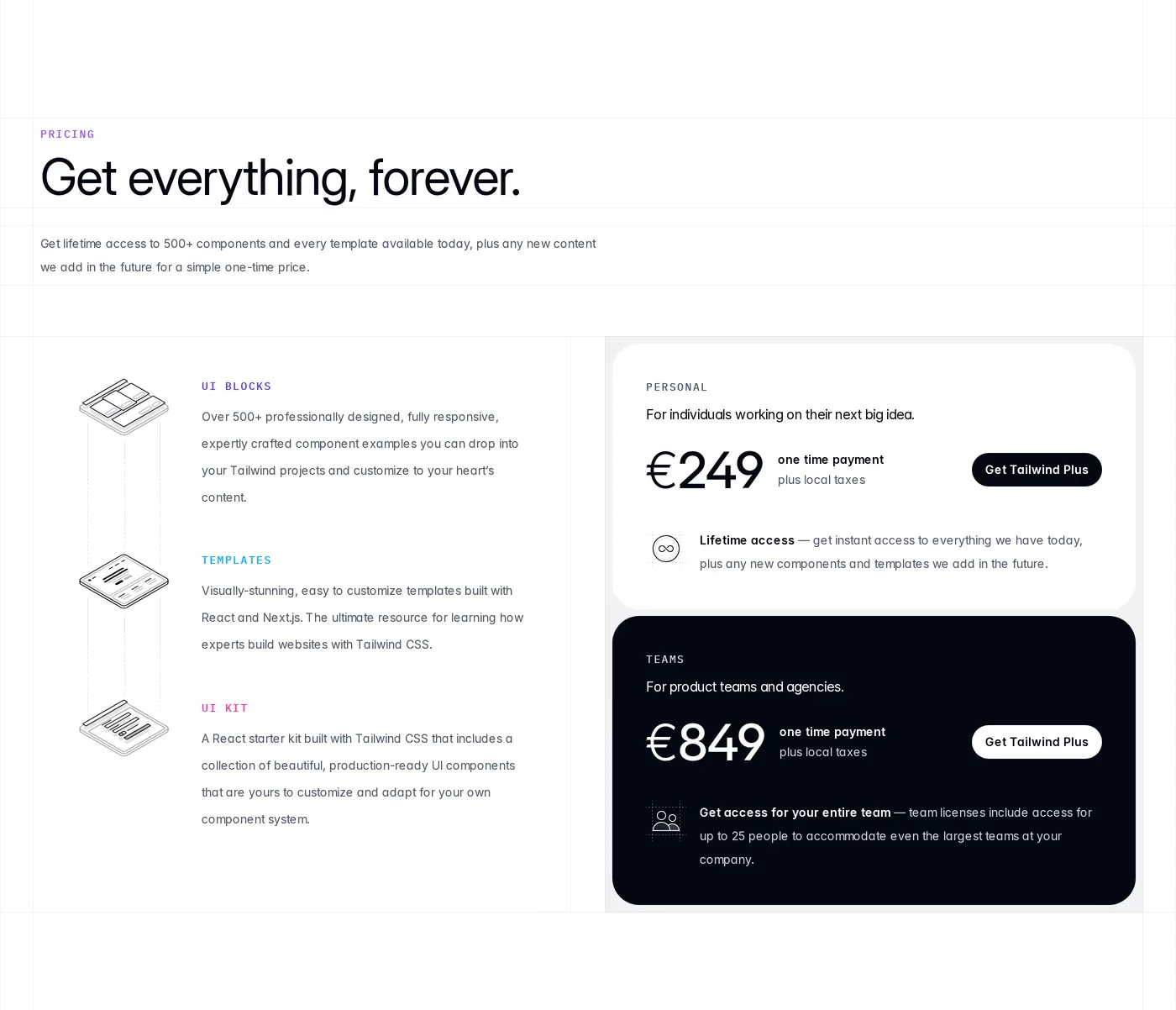 Tailwind UI — screenshot of the pricing section