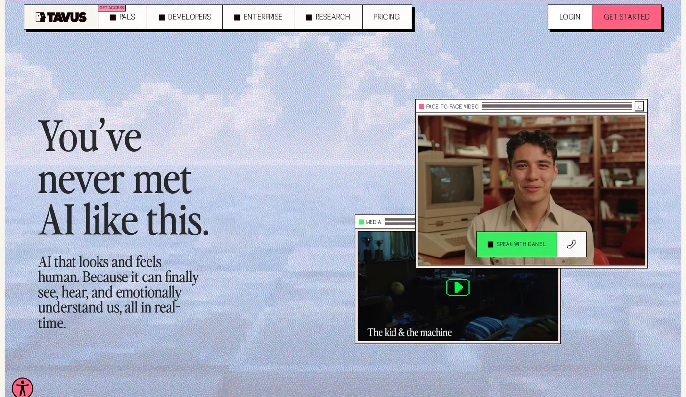 Tavus — screenshot of the hero section
