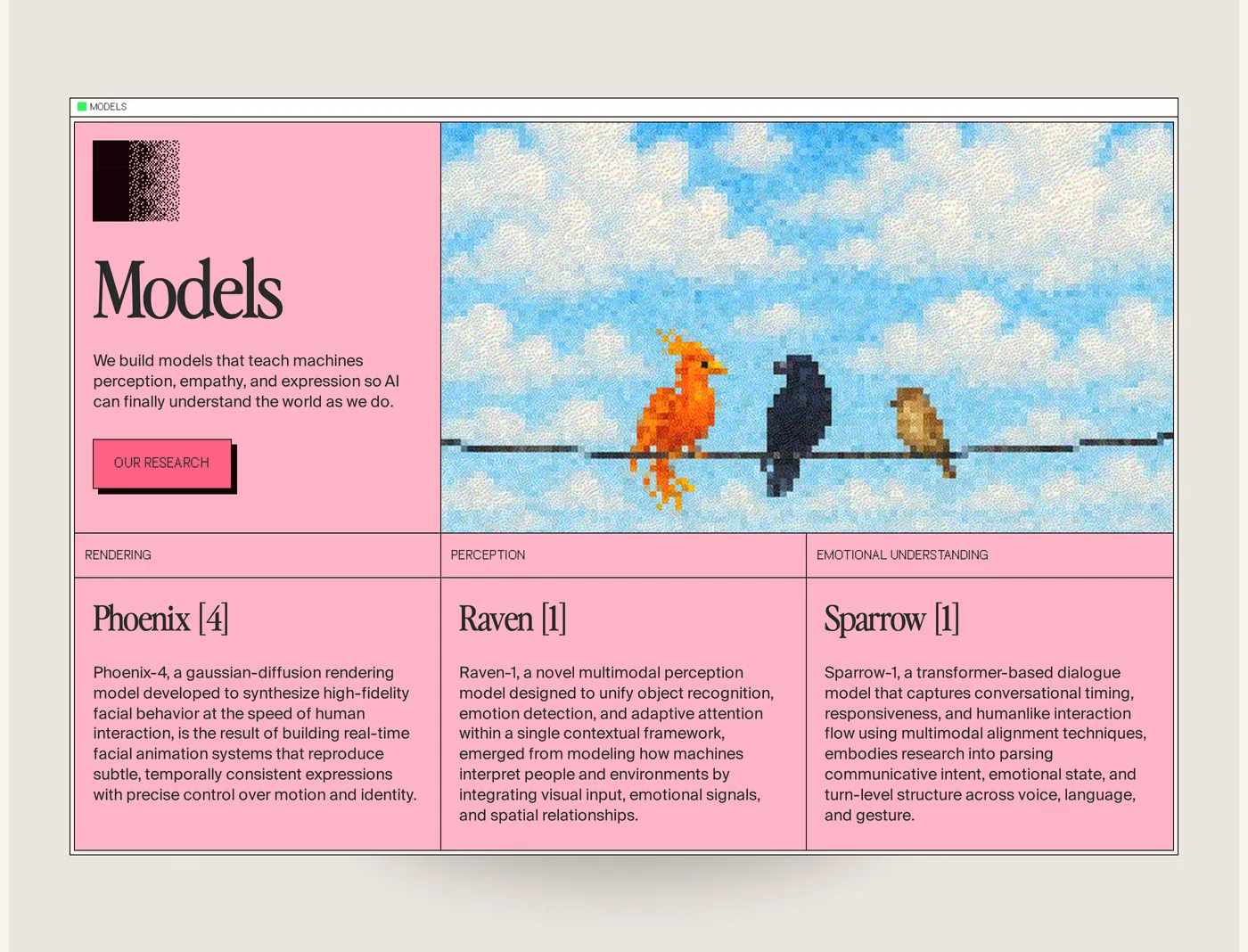 Tavus — screenshot of the features section
