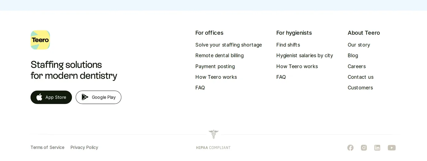 Teero — screenshot of the footer section