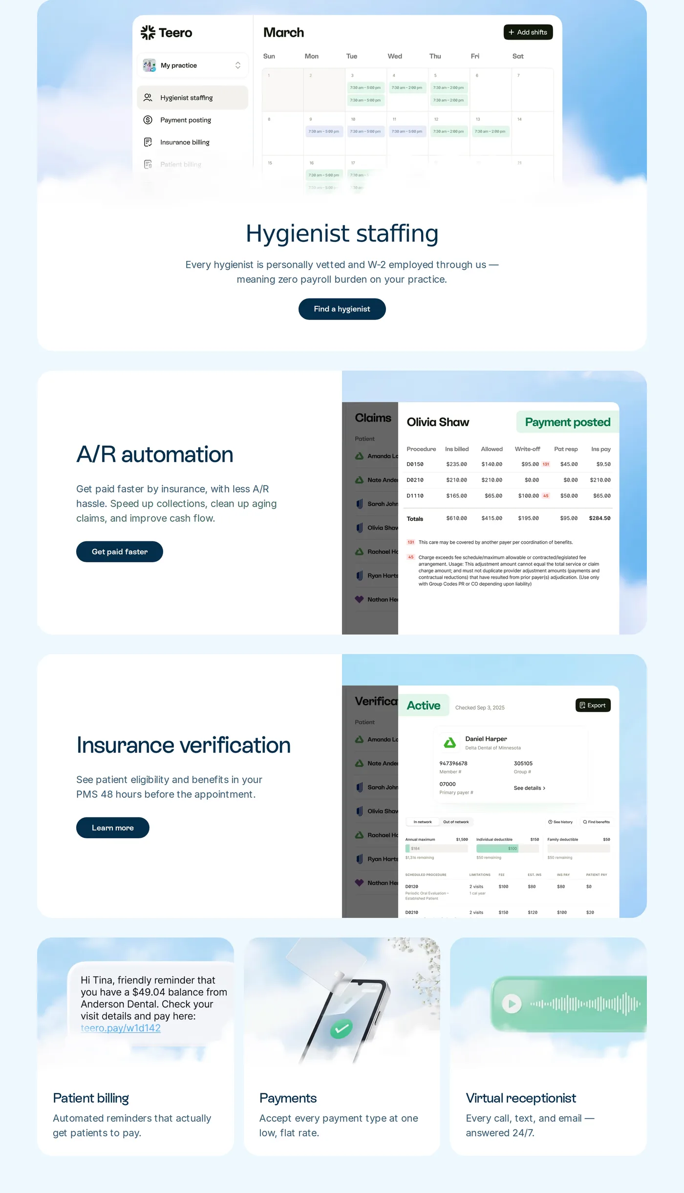 Teero — screenshot of the features section