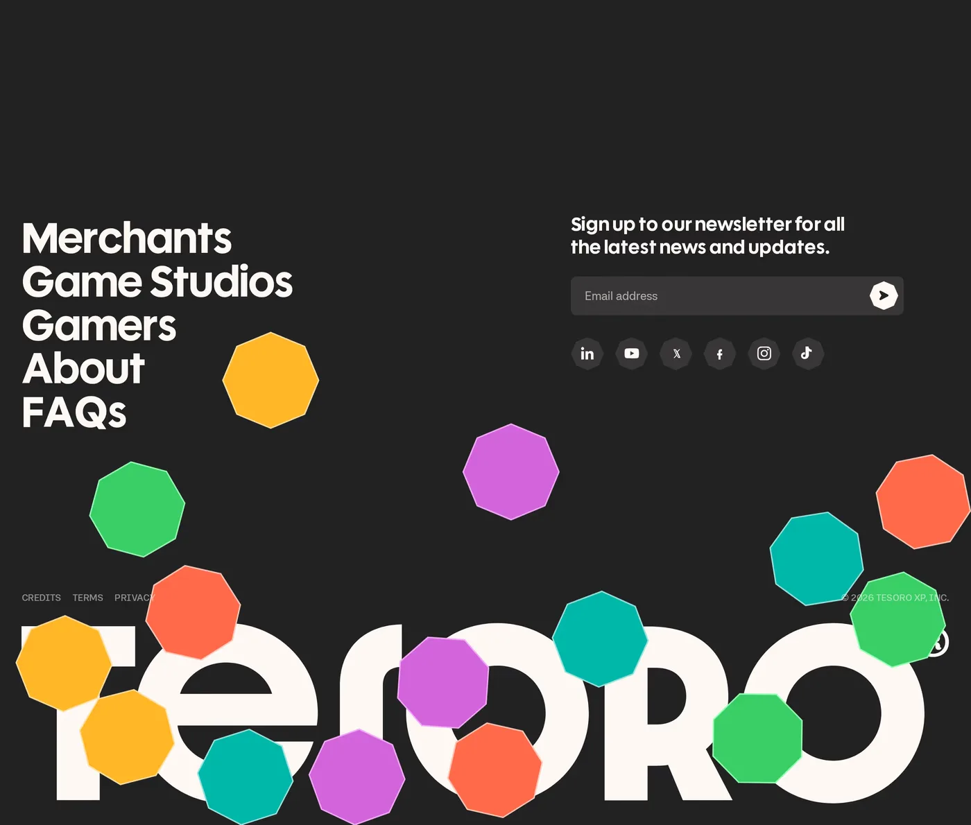 Tesoro — screenshot of the footer section