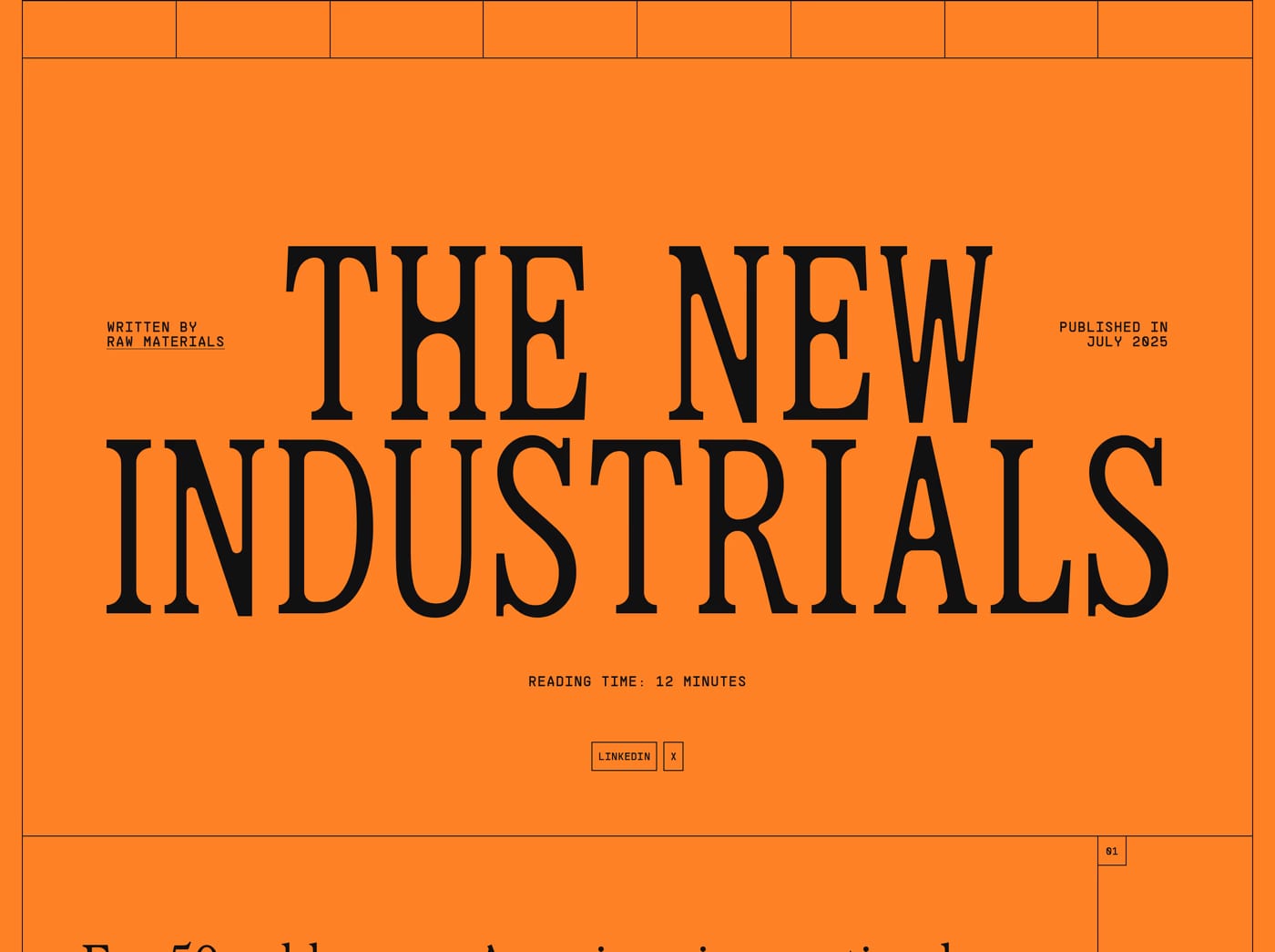 The New Industrials — screenshot of the hero section