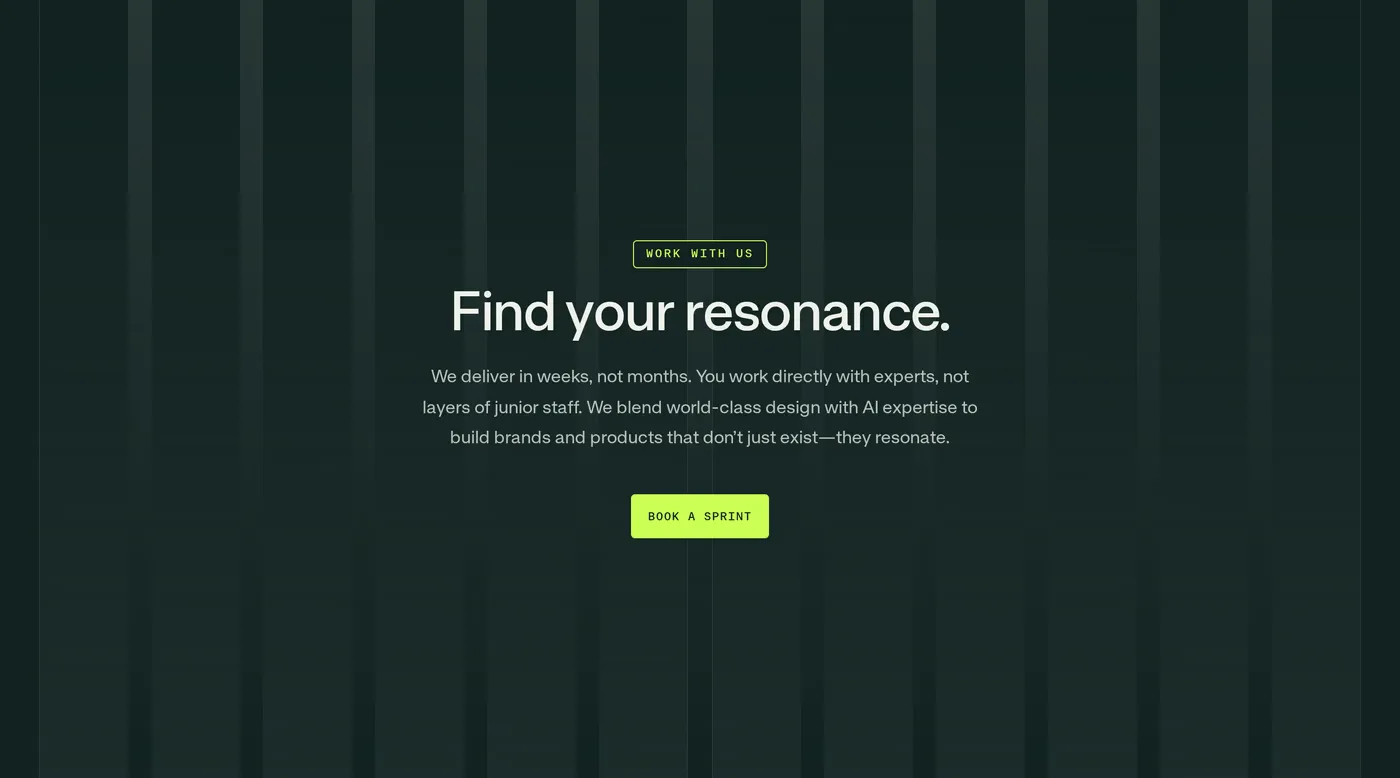 The Resonance Studio — screenshot of the call to action section