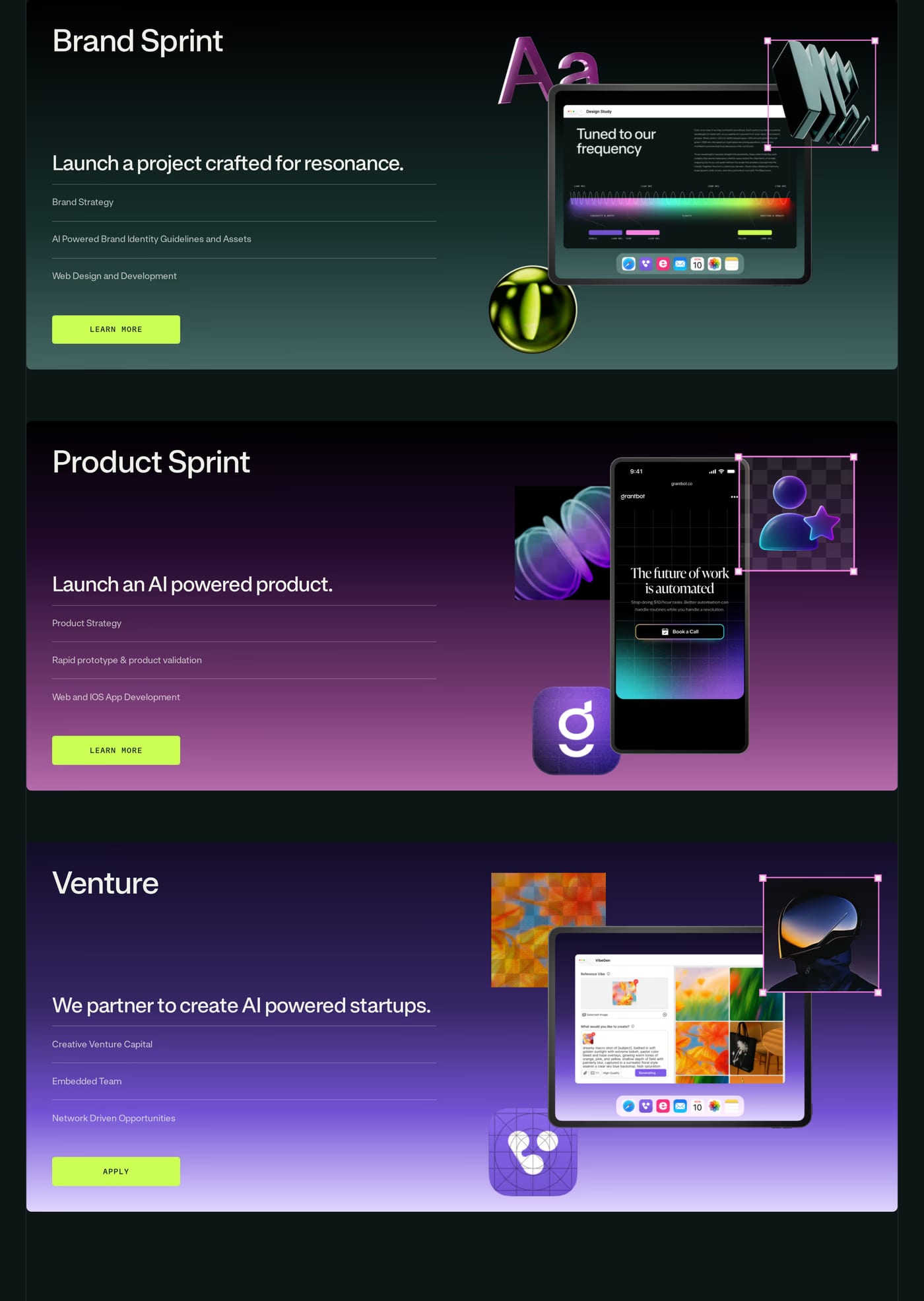 The Resonance Studio Services section