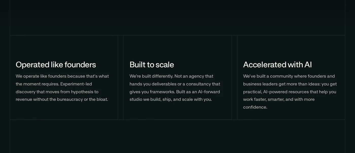 The Resonance Studio — screenshot of the features section