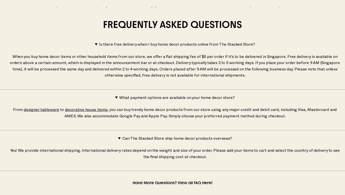 The Stacked Store FAQ section