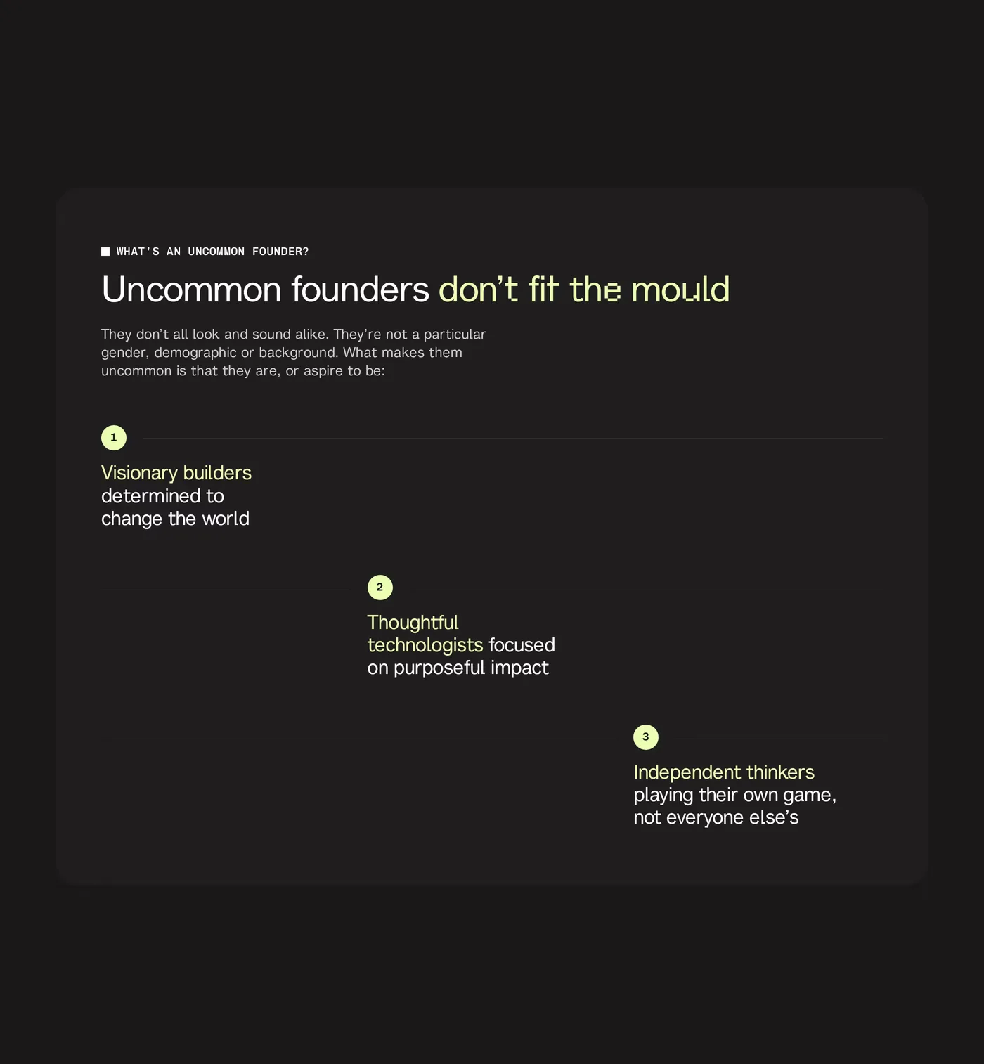The Uncommon Founder — screenshot of the about section