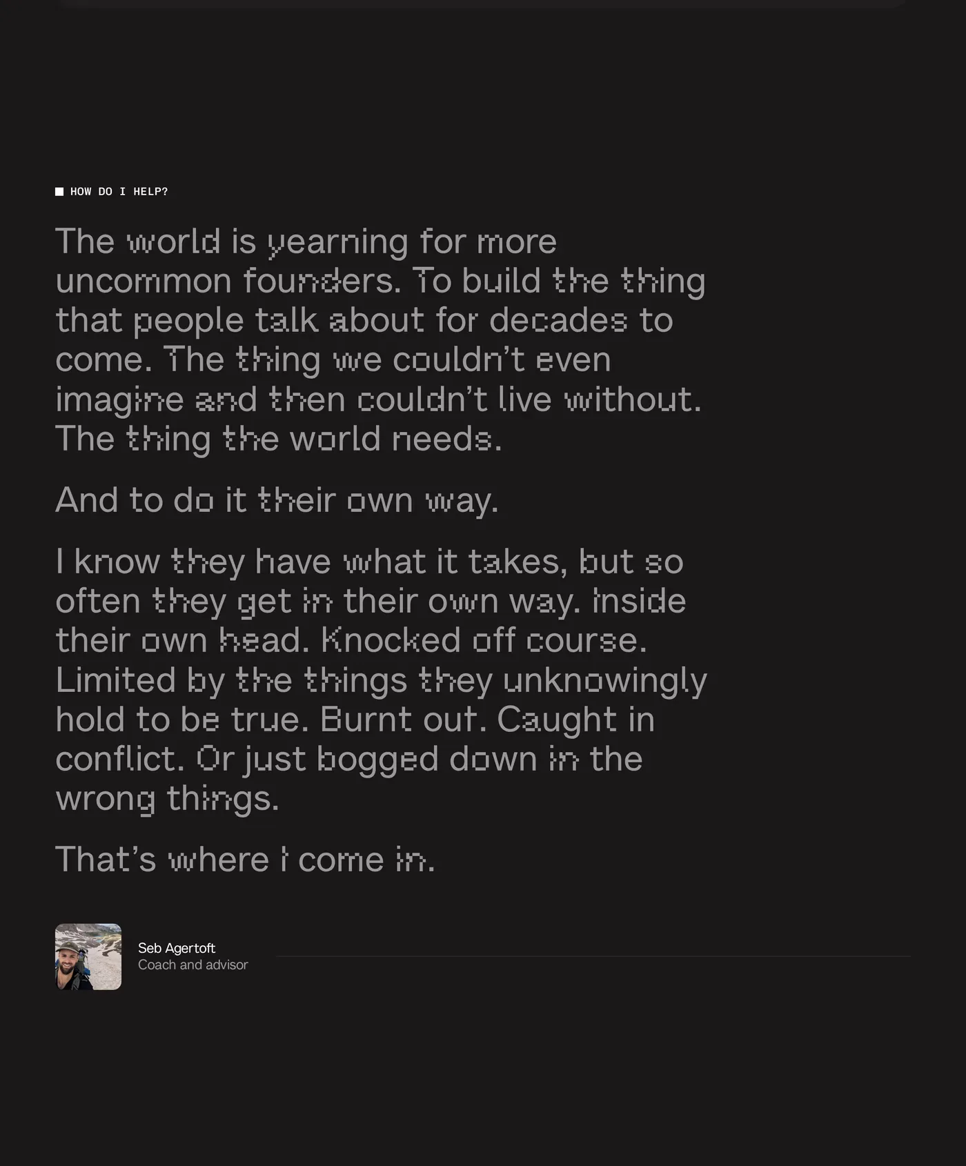The Uncommon Founder — screenshot of the about section