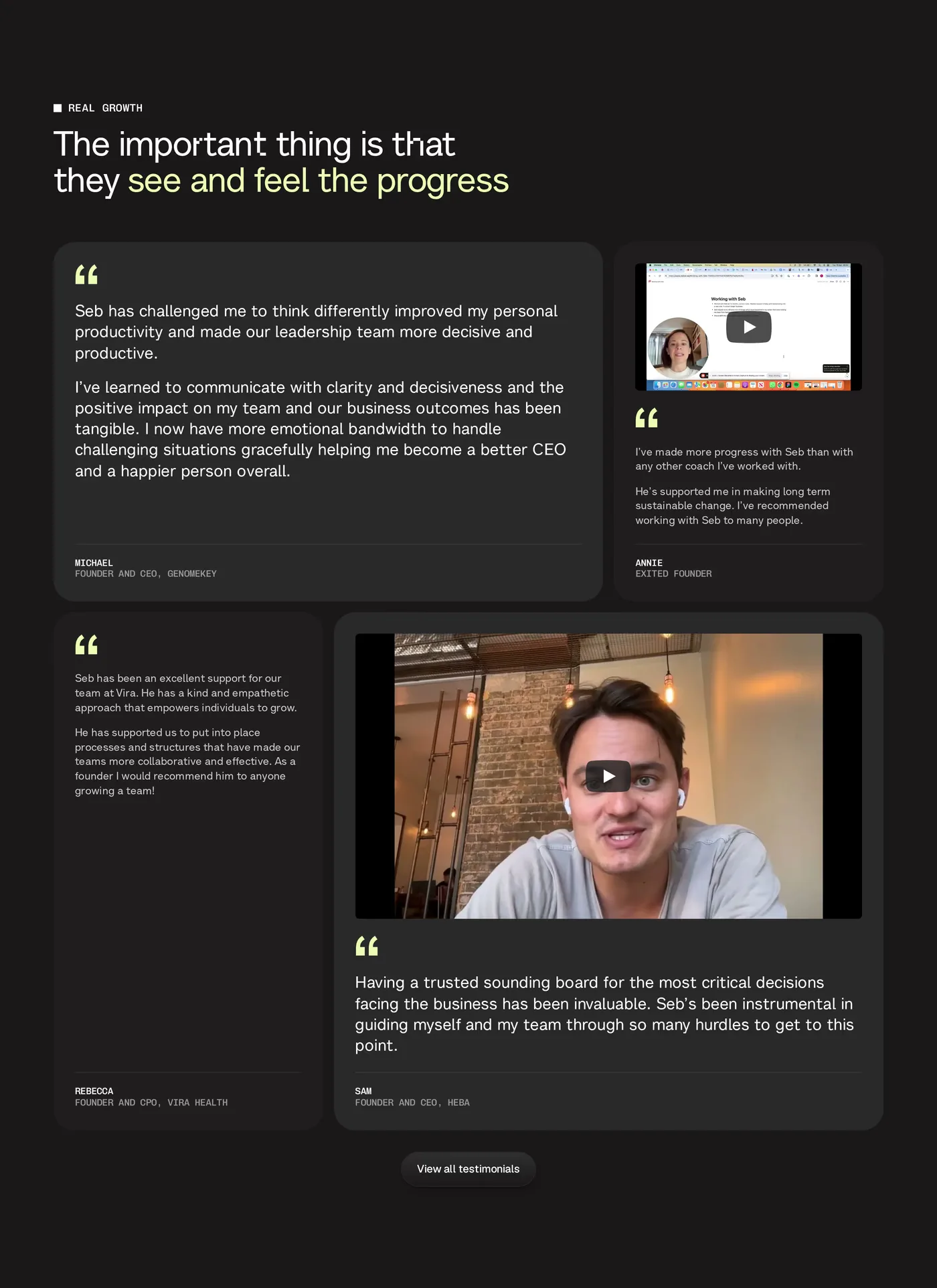 The Uncommon Founder — screenshot of the testimonials section