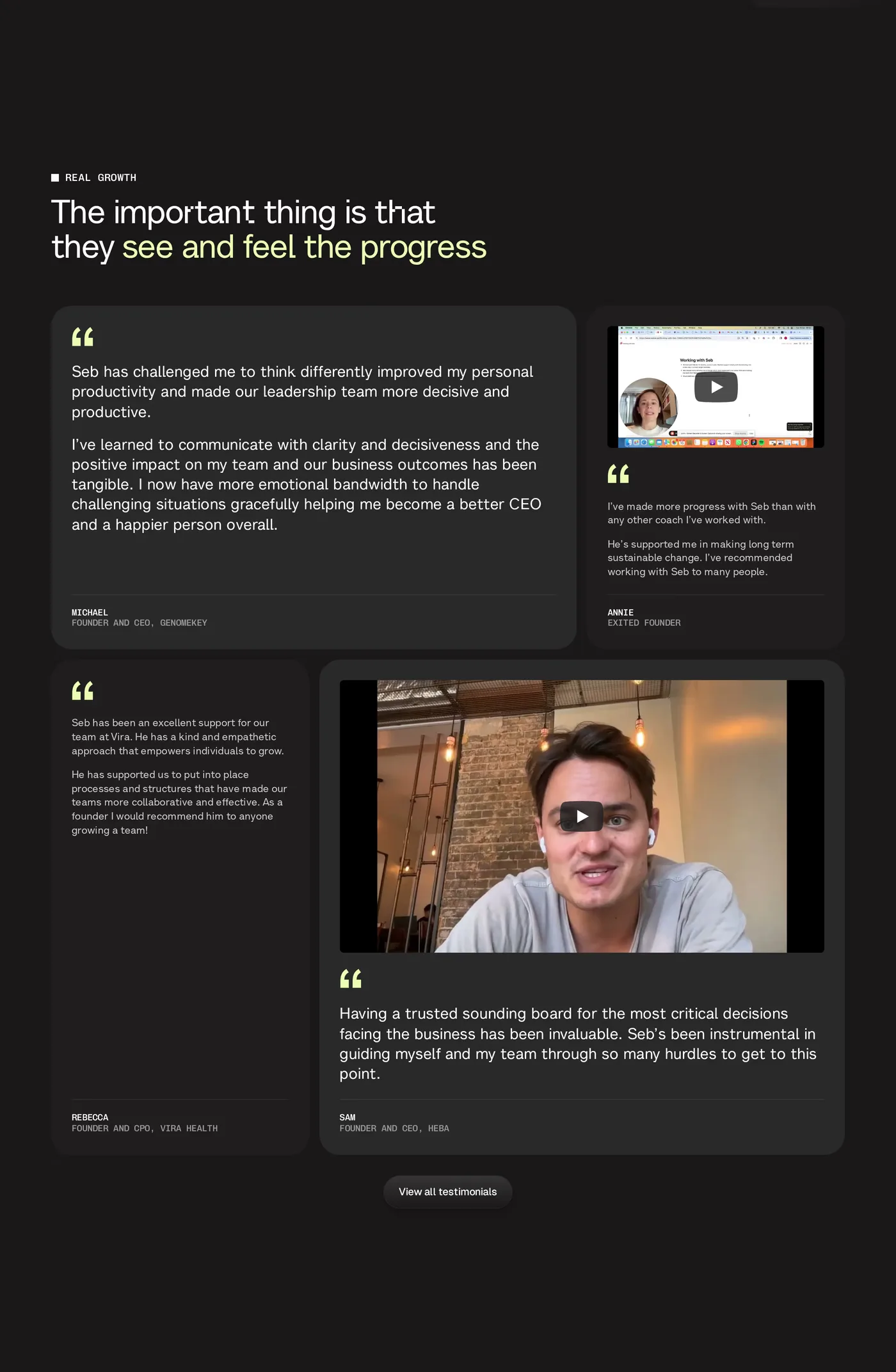 The Uncommon Founder — screenshot of the testimonials section