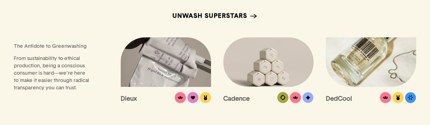 The Unwash — screenshot of the features section