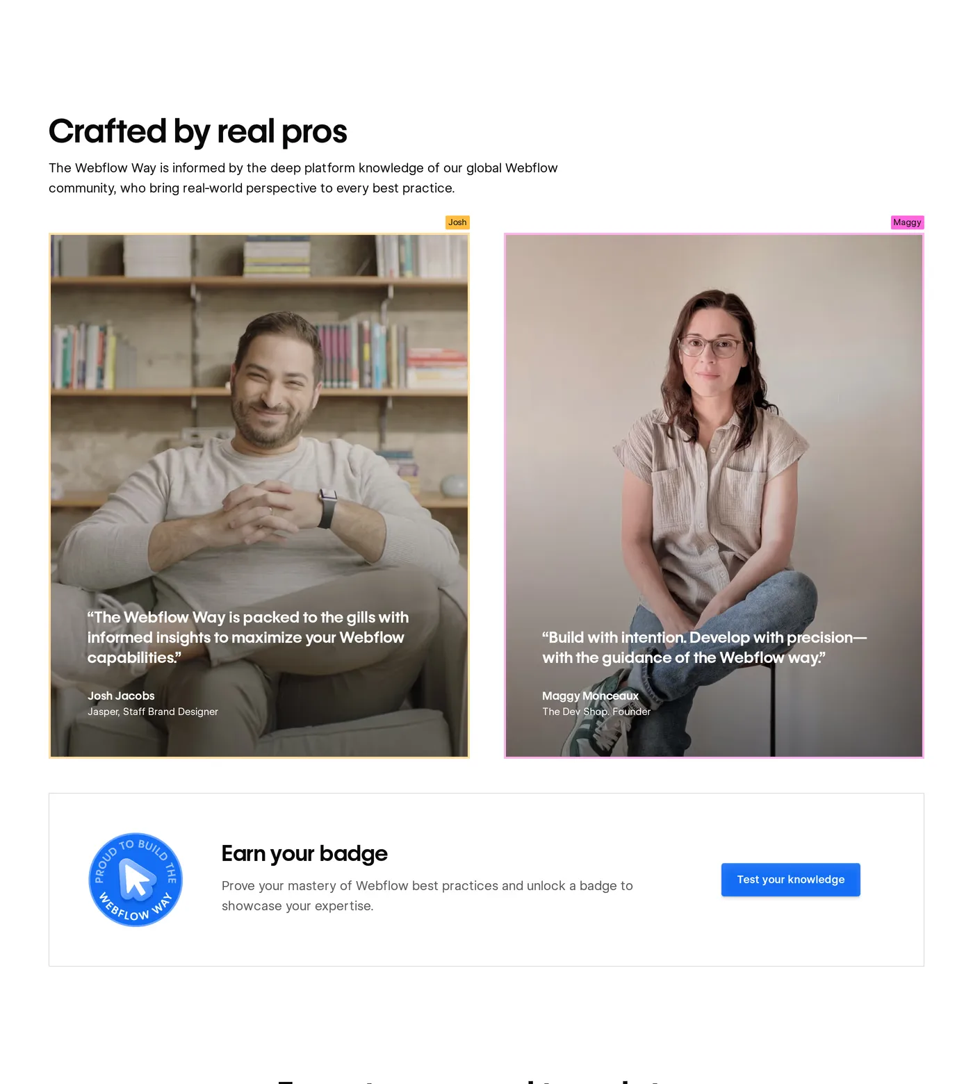 The Webflow Way — screenshot of the testimonials section