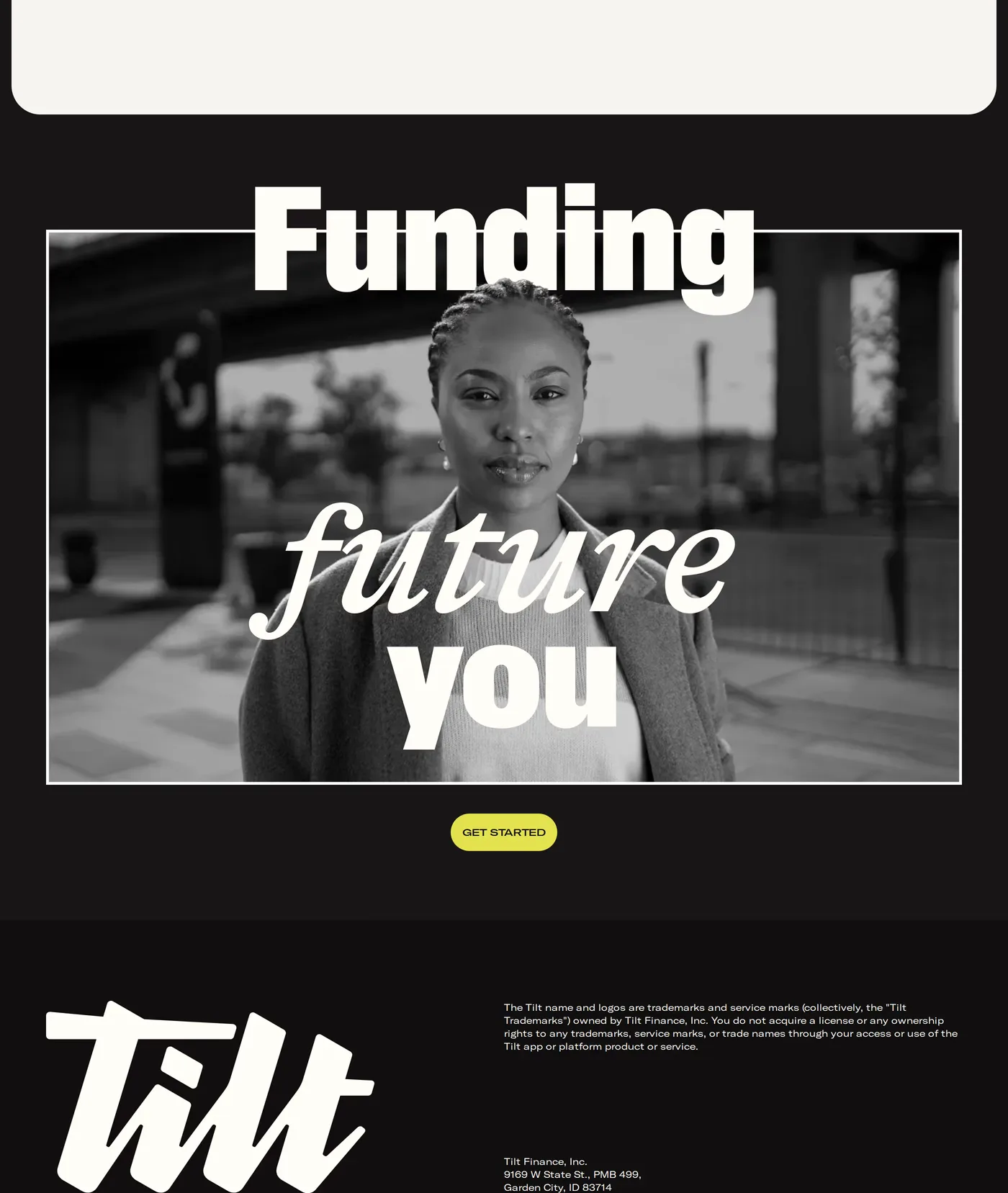 Tilt — screenshot of the footer section