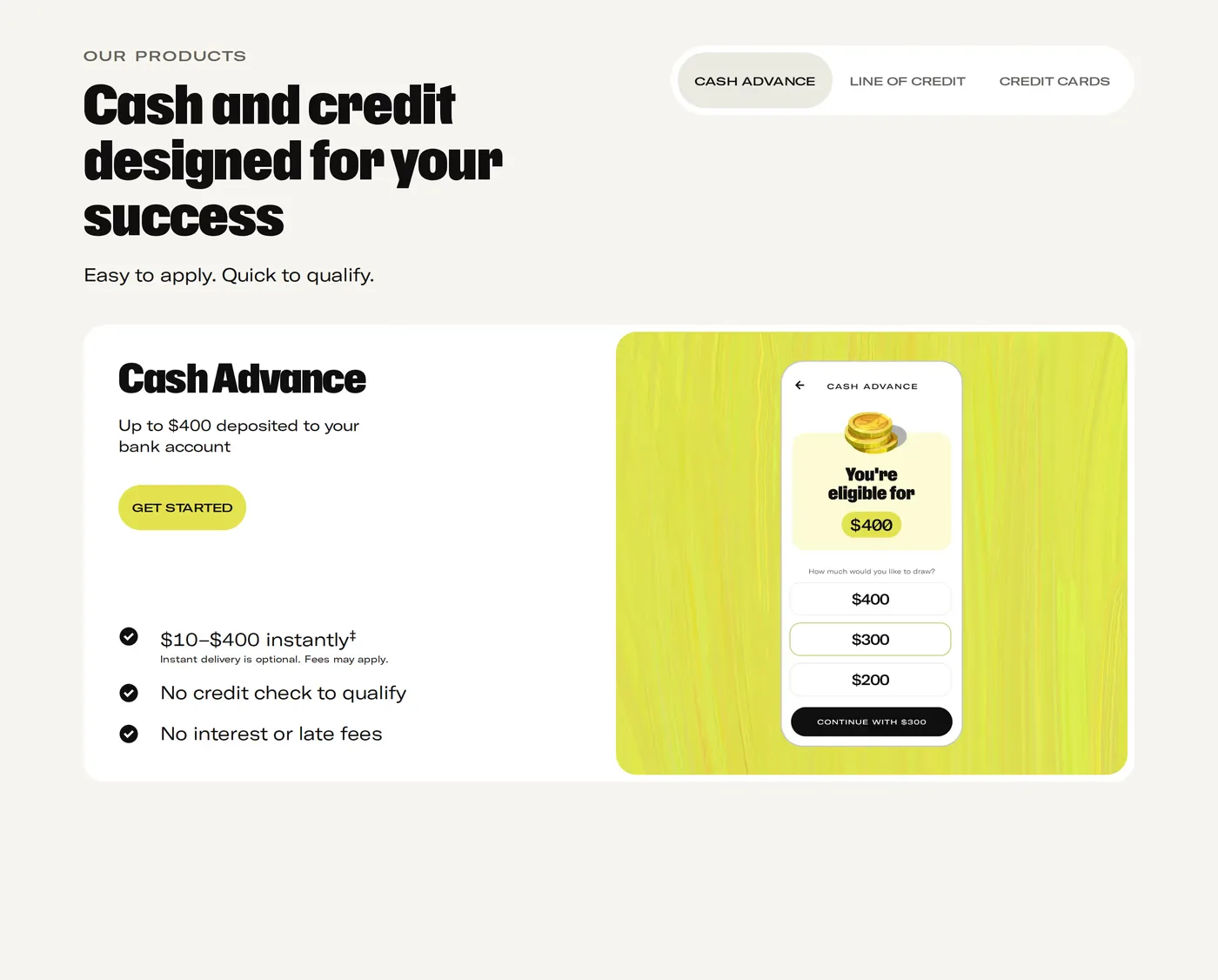 Tilt — screenshot of the features section