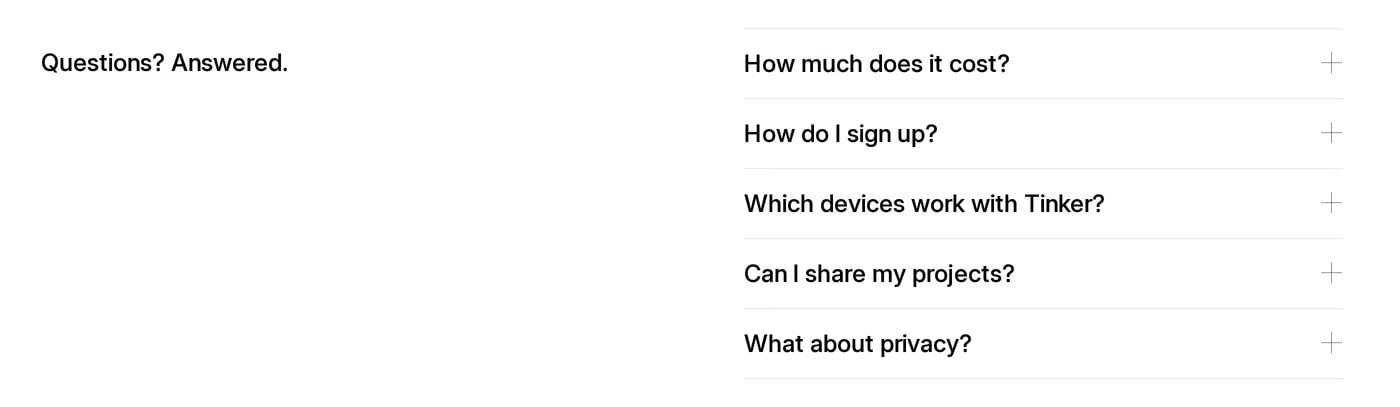 Tinker FAQ section