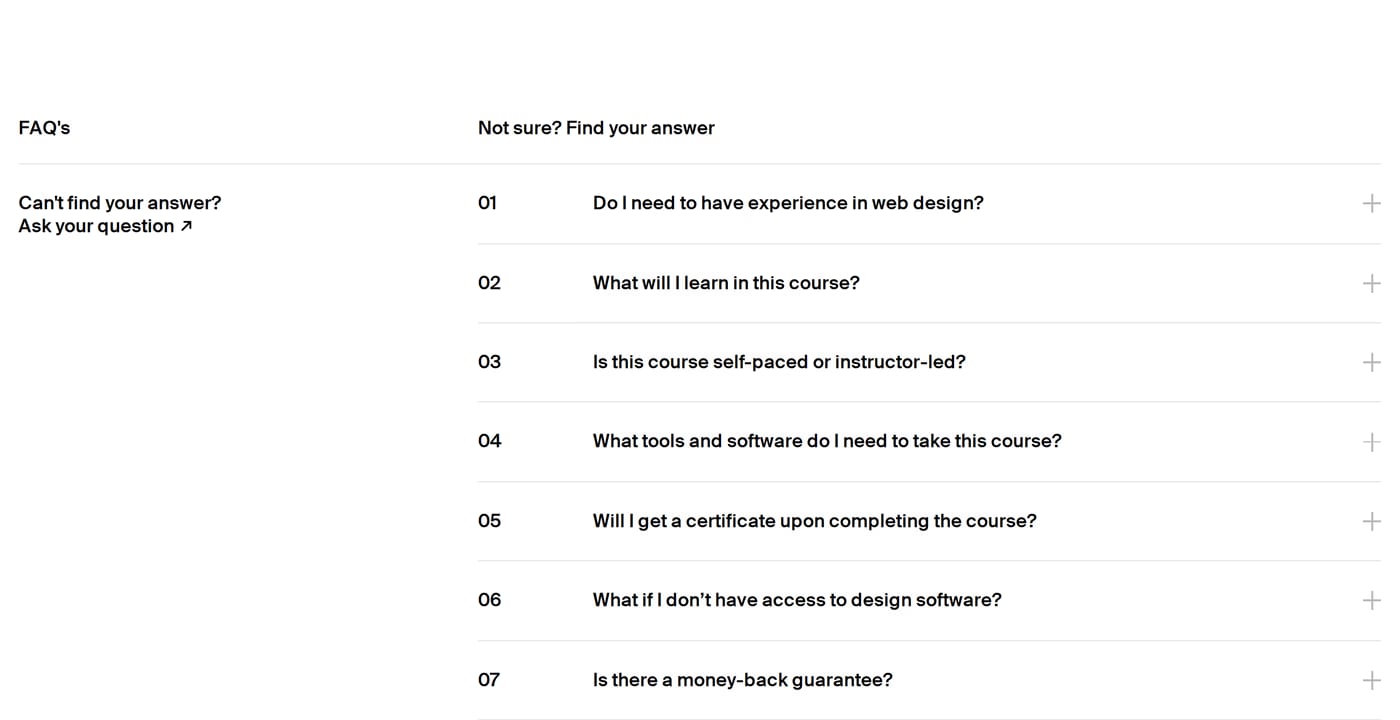 Typography In Web Design — screenshot of the faq section
