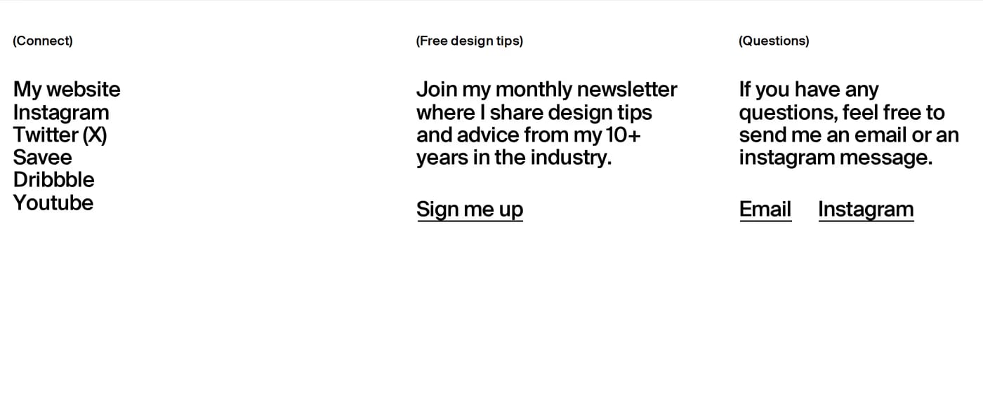 Typography In Web Design — screenshot of the footer section