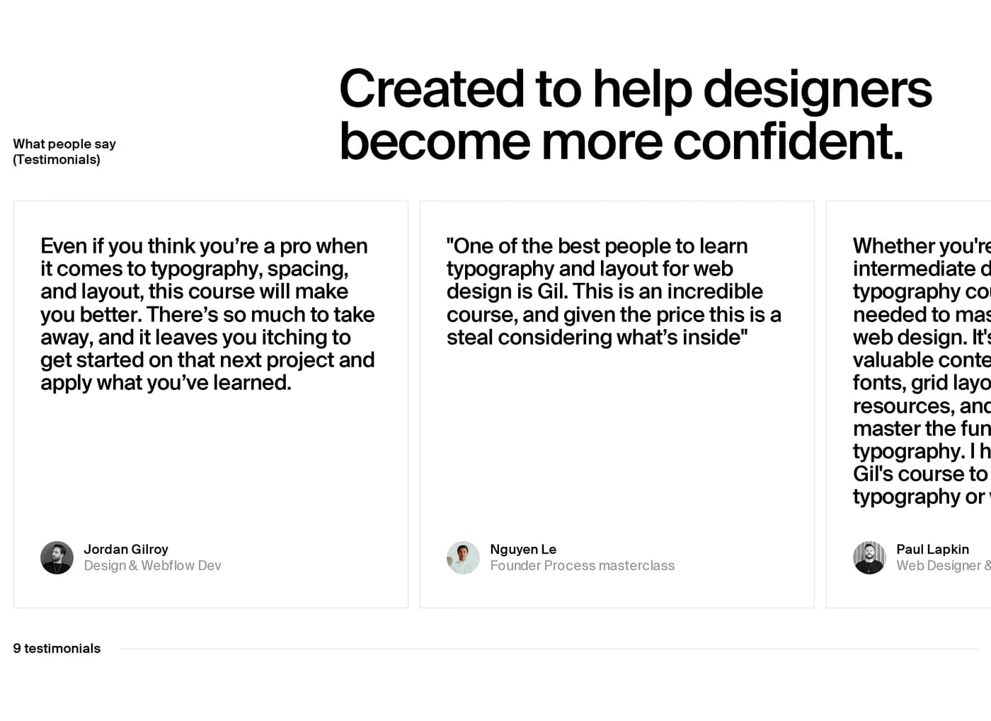 Typography In Web Design — screenshot of the testimonials section
