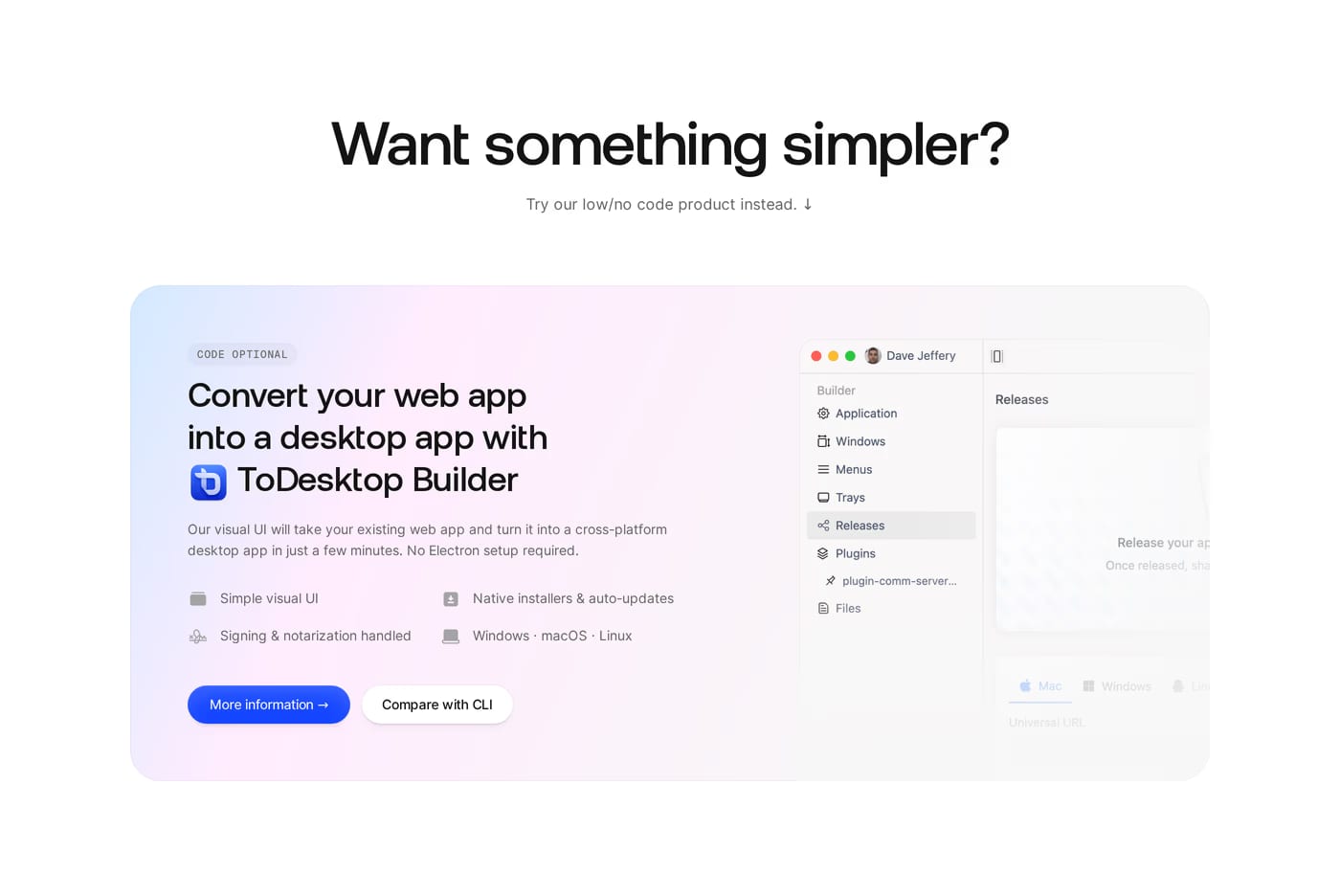 ToDesktop — screenshot of the features section