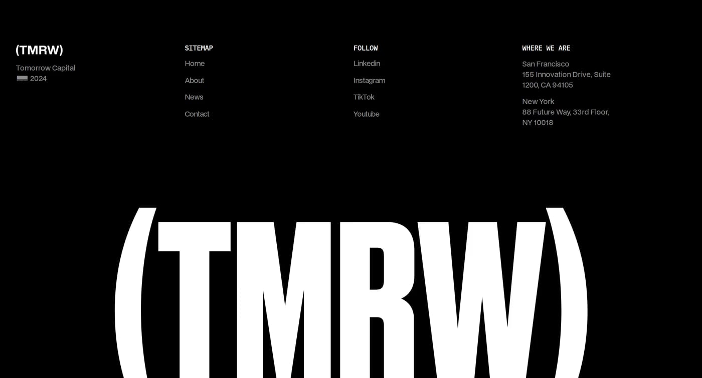 Tomorrow — screenshot of the footer section