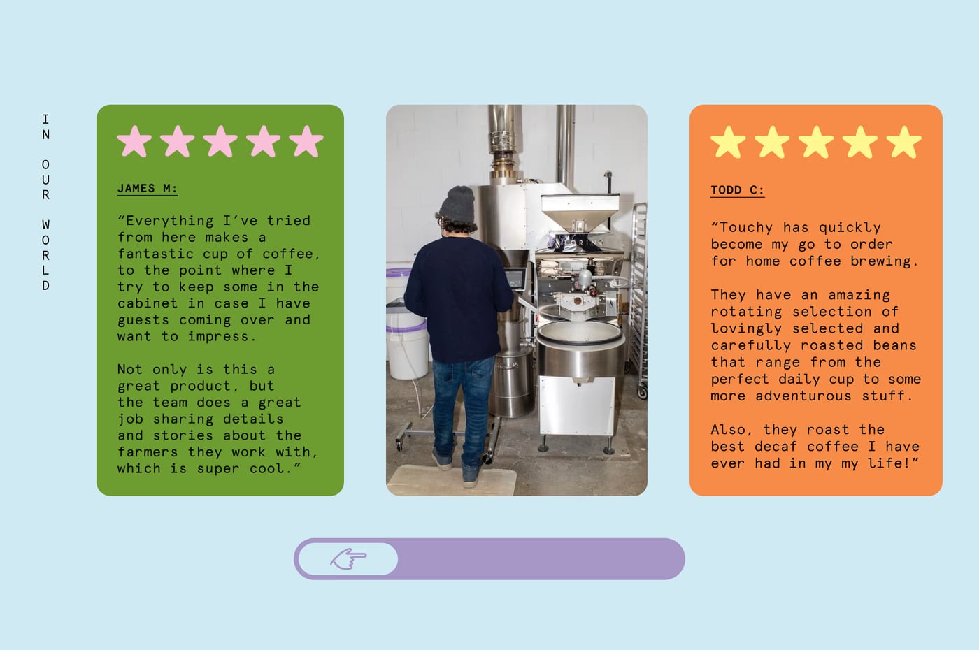 Touchy Coffee — screenshot of the testimonials section