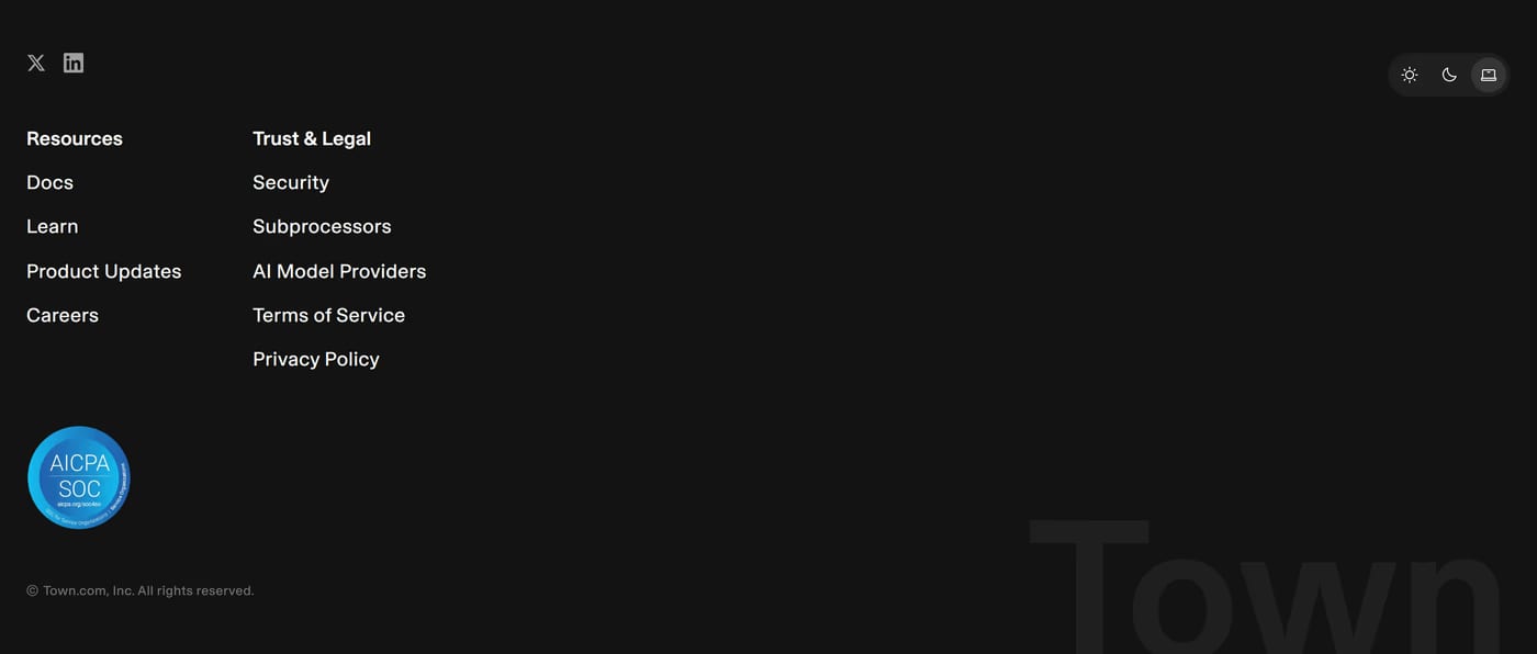 Town — screenshot of the footer section